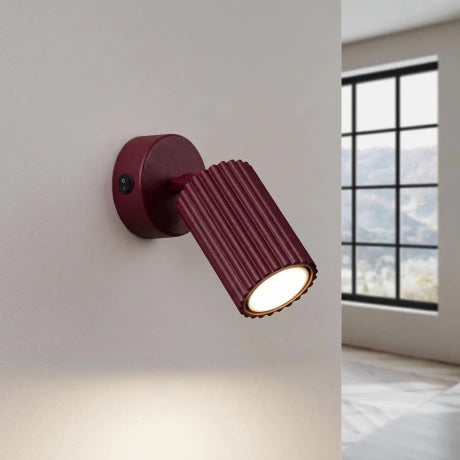 Fence Wall Light with Switch - Modern Ribbed Metal Bedside Lamp