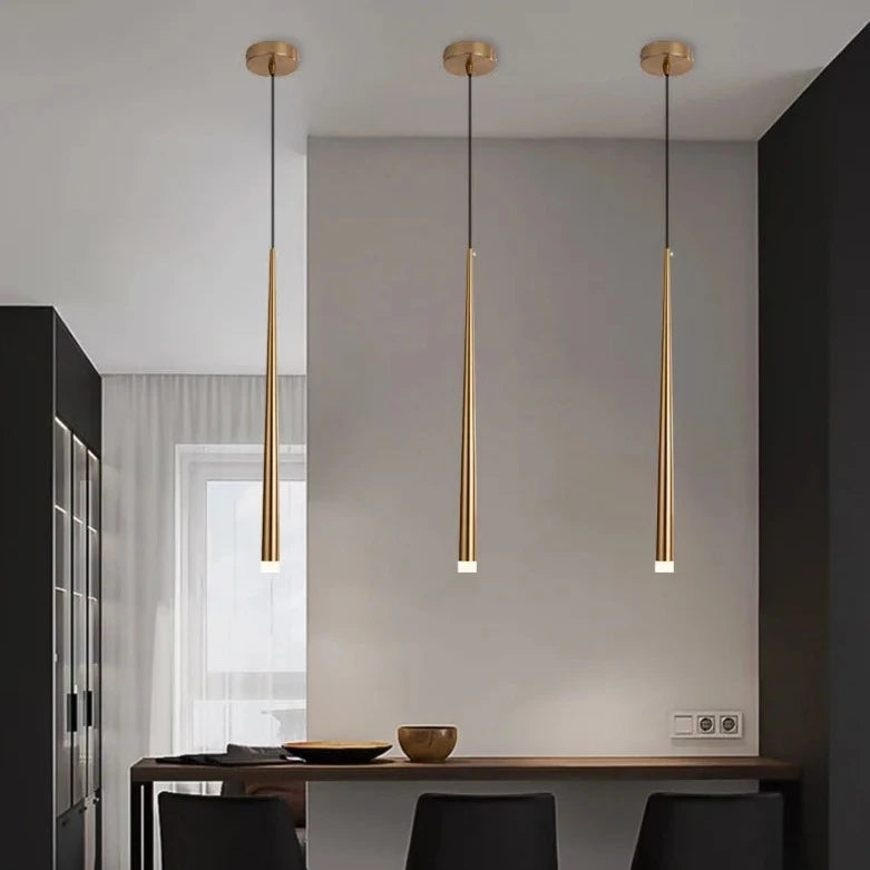 Sets of 3 Gold Sleek Drop Pendant High Ceiling Light for Bathroom, Bedroom, Dining Room, Hallway, Kitchen and Living Room