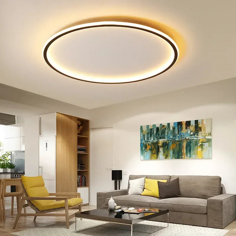 dimmable black ring Flush Mount LED Chandelier for low ceilings in living rooms