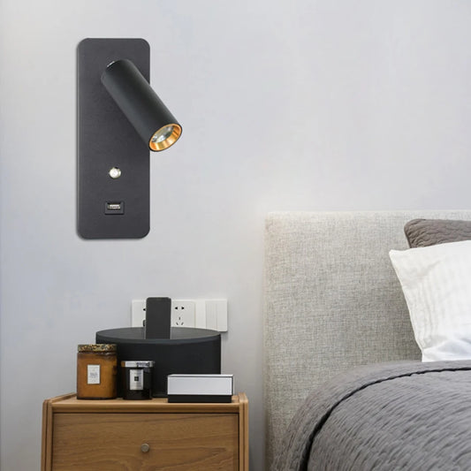 Light-on Golden Black Reading Wall Light with Switch and USB Charger placed aside to the Bedroom