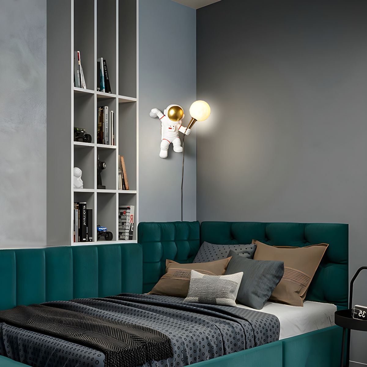 Wired Astronaut Nursery Wall Light for Living Room and Bedroom Placed on Dark Wall