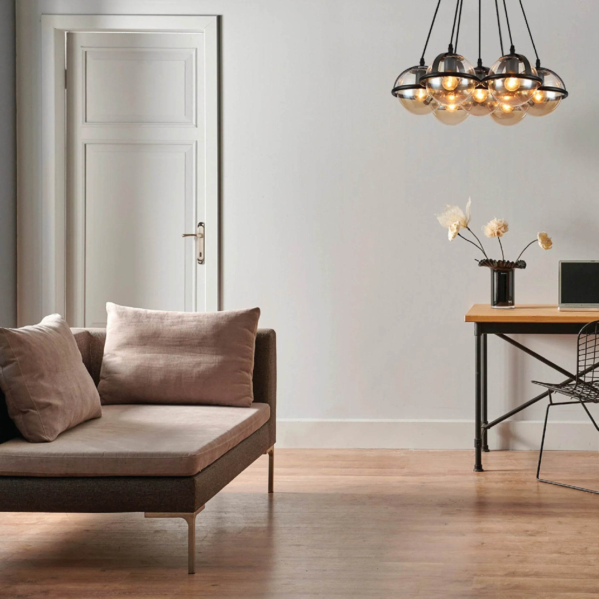 7 Amber Globe Daisy Ceiling Light product photograph showing design detail and finish