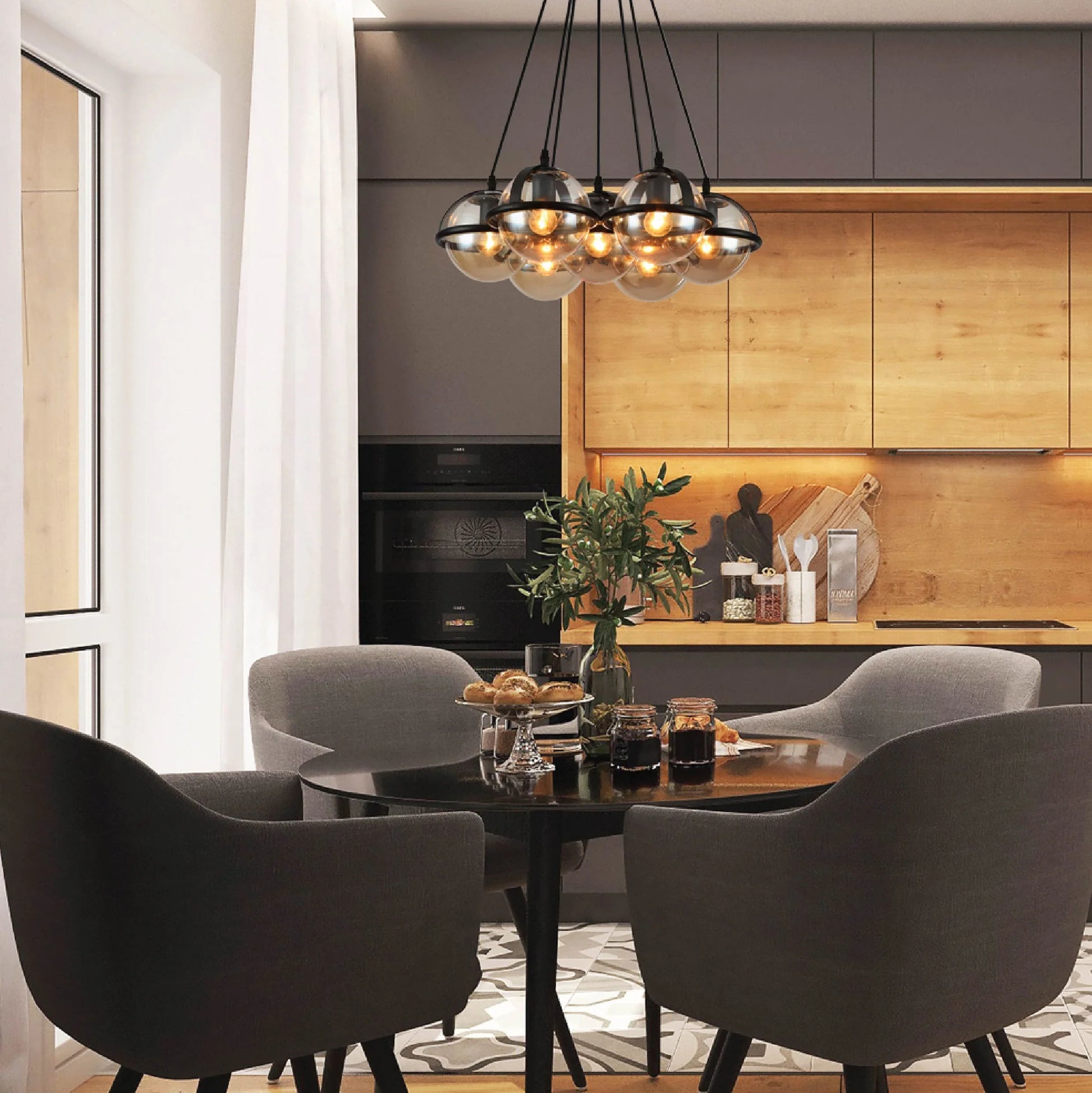 7 Amber Globe Daisy Ceiling Light product photograph showing design detail and finish