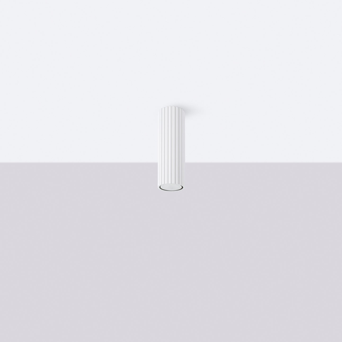 White Ribbed Tube Ceiling Spotlight 20cm close-up detail of texture and fitting