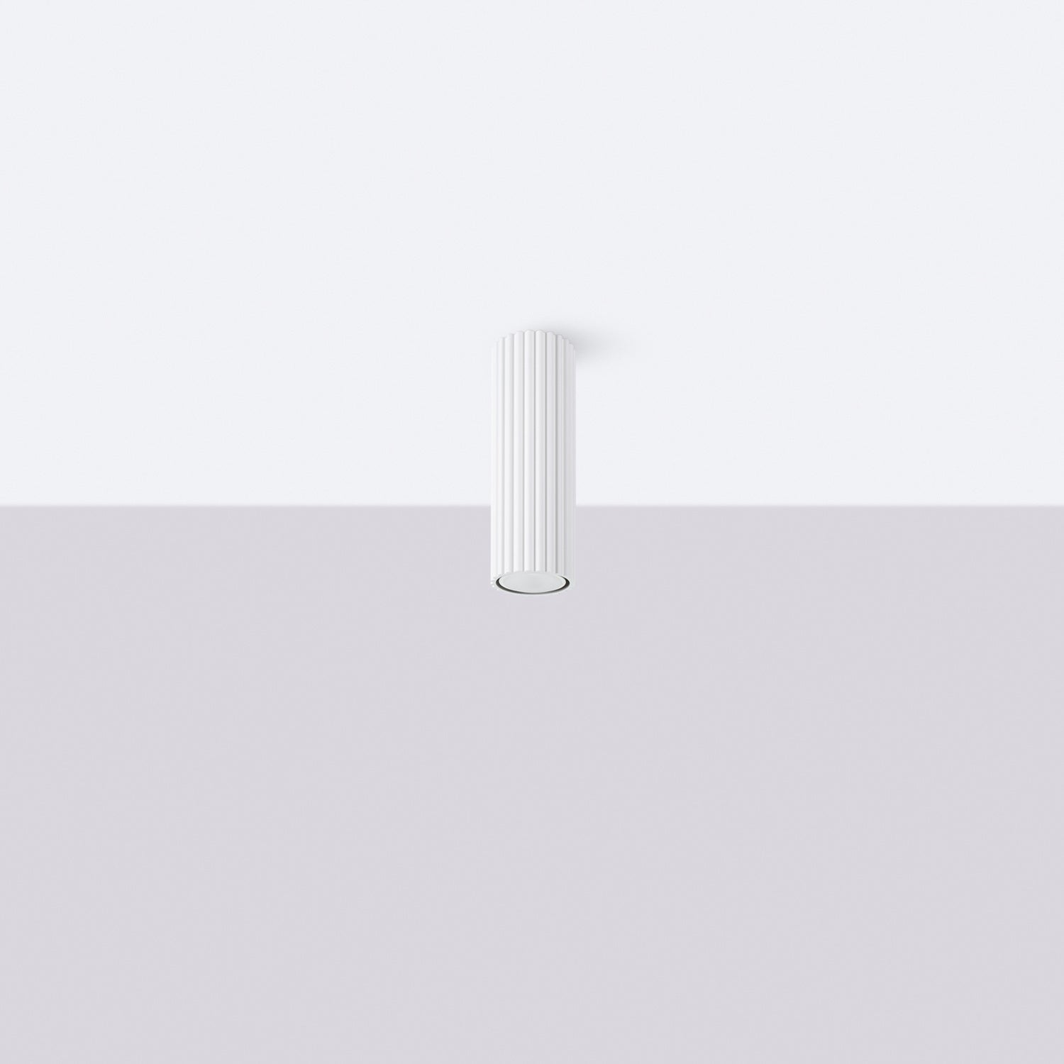 White Ribbed Tube Ceiling Spotlight 20cm close-up detail of texture and fitting