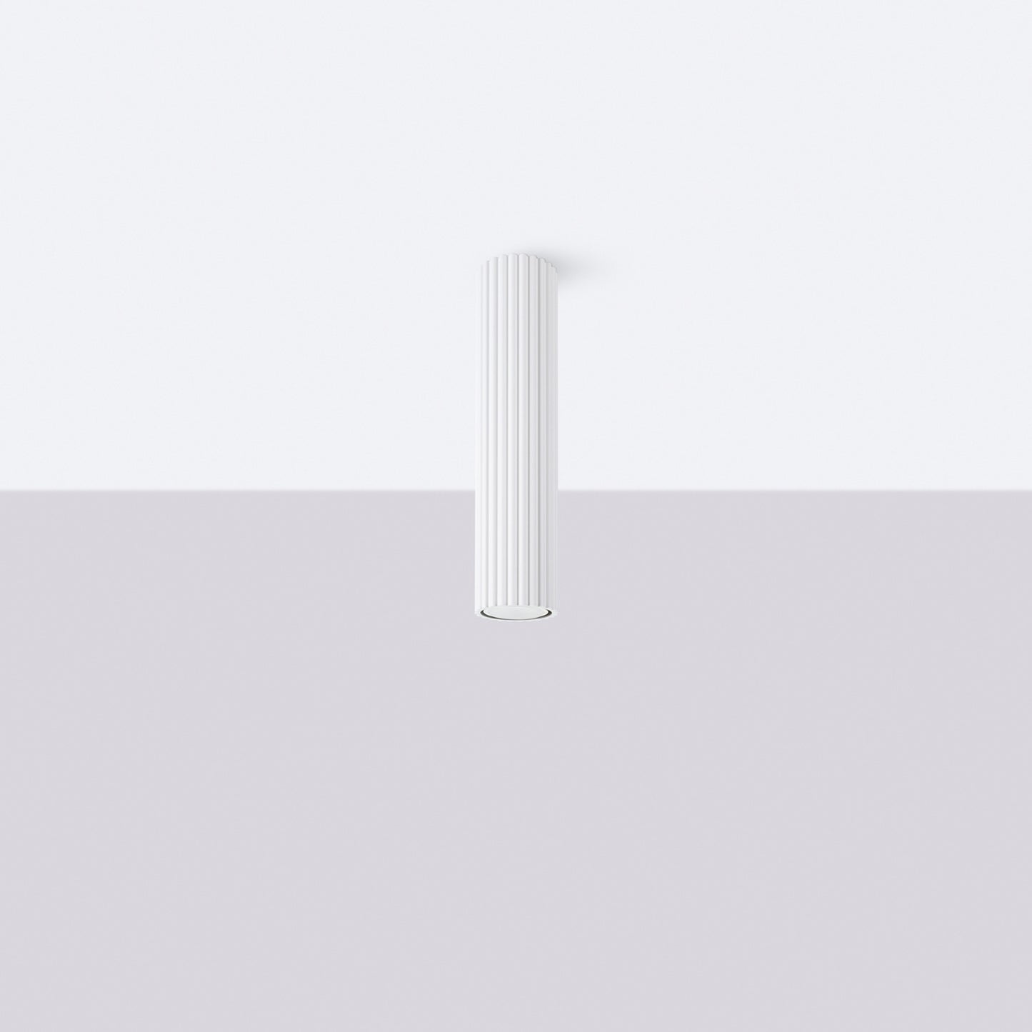 Black Tall Ribbed Cylinder Ceiling Spotlight close-up detail of texture and fitting