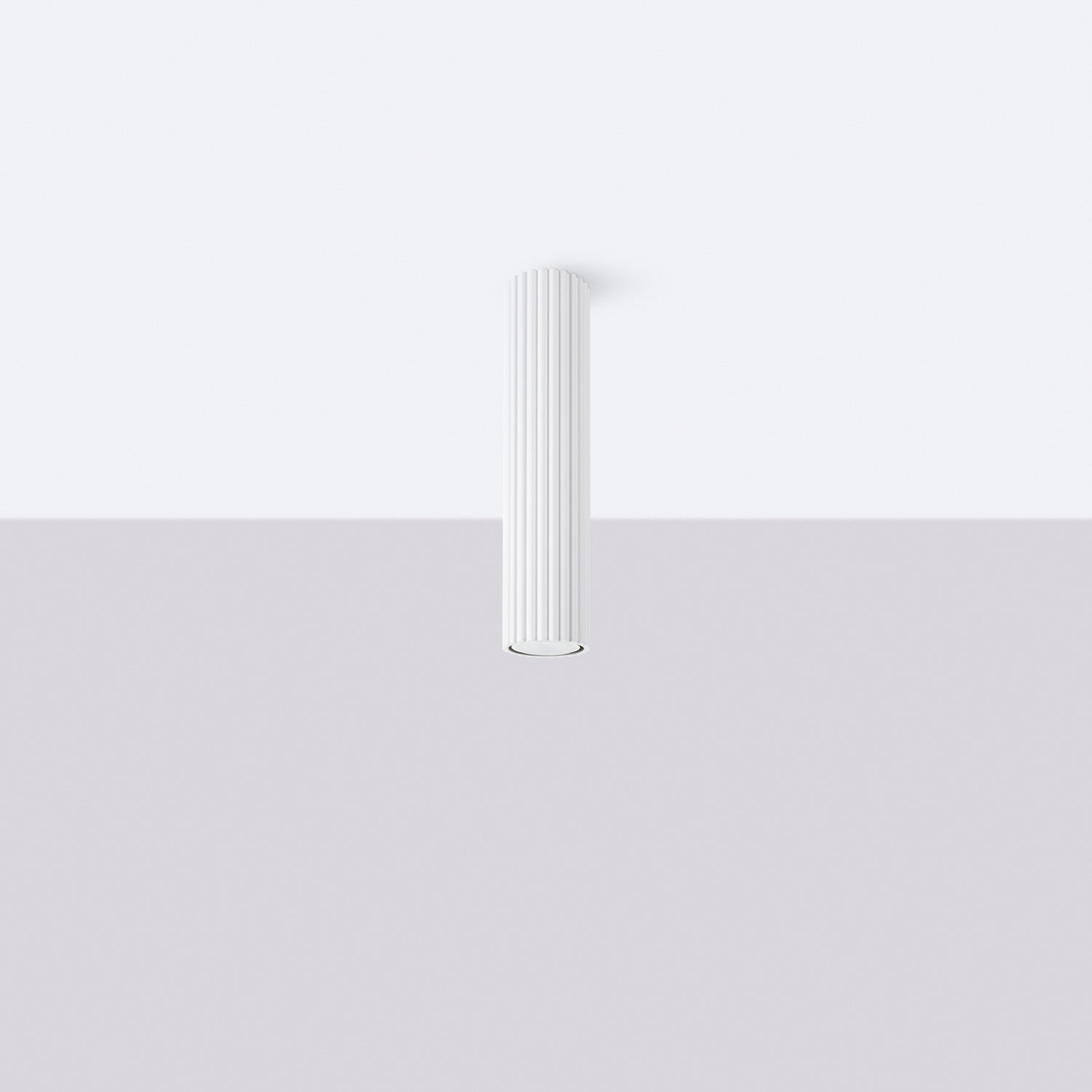 Black Tall Ribbed Cylinder Ceiling Spotlight close-up detail of texture and fitting