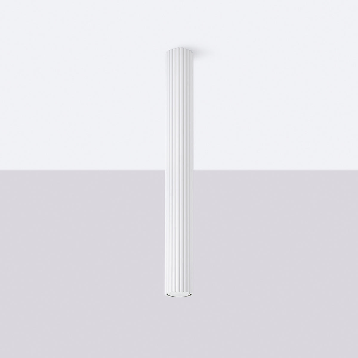White Pillar Ribbed Cylinder Ceiling Light 60cm close-up detail of texture and fitting