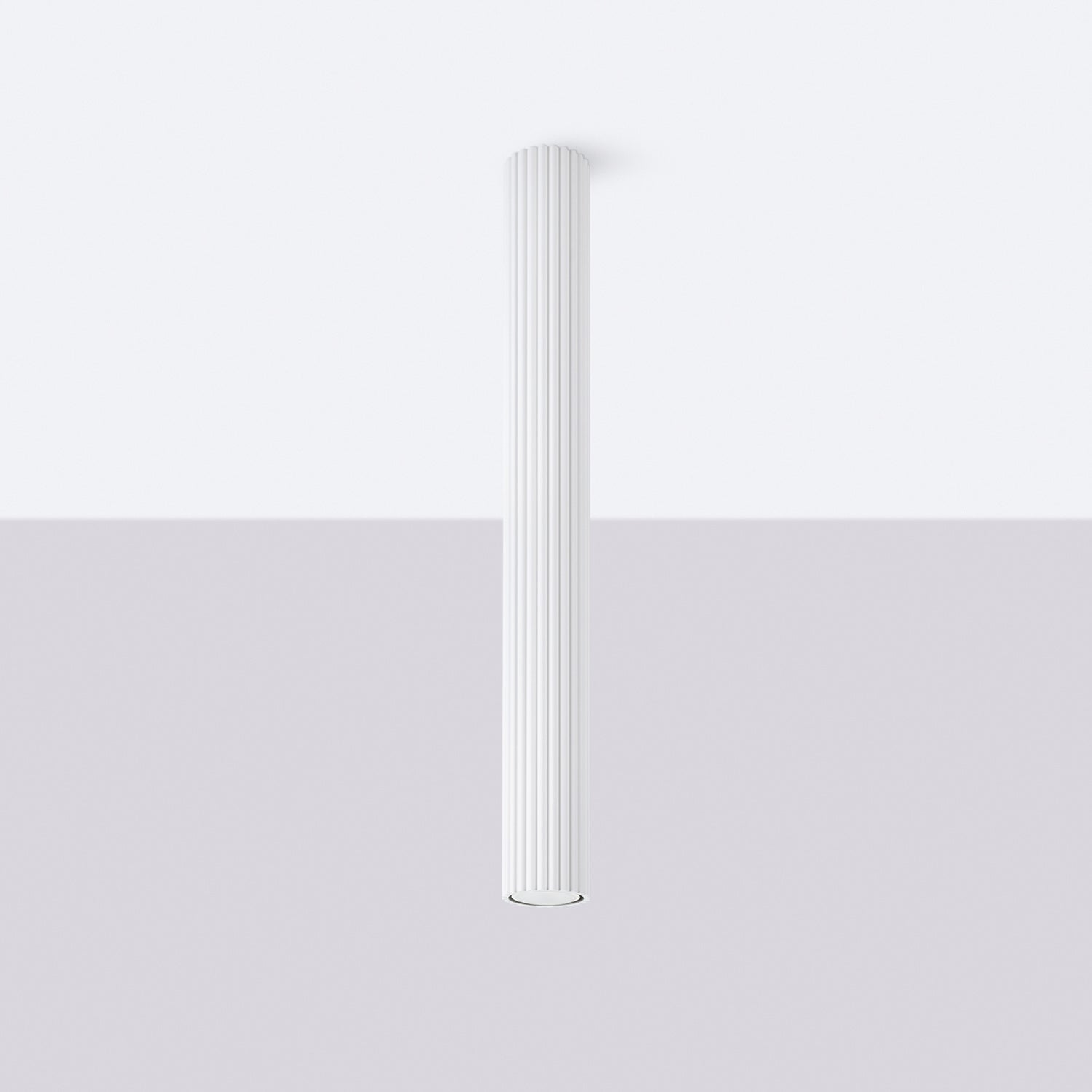 White Pillar Ribbed Cylinder Ceiling Light 60cm close-up detail of texture and fitting