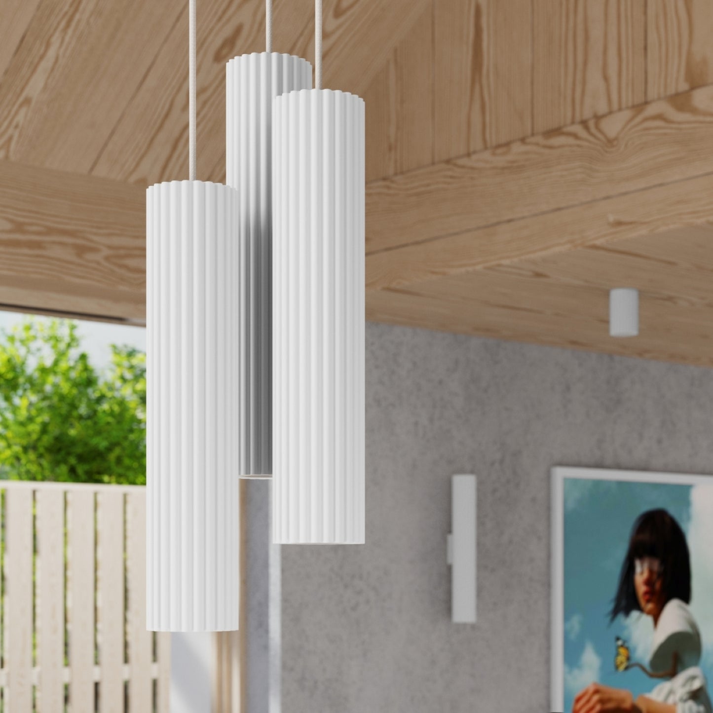 Taupe Triple Ribbed Pendant Cluster technical view and dimensions reference