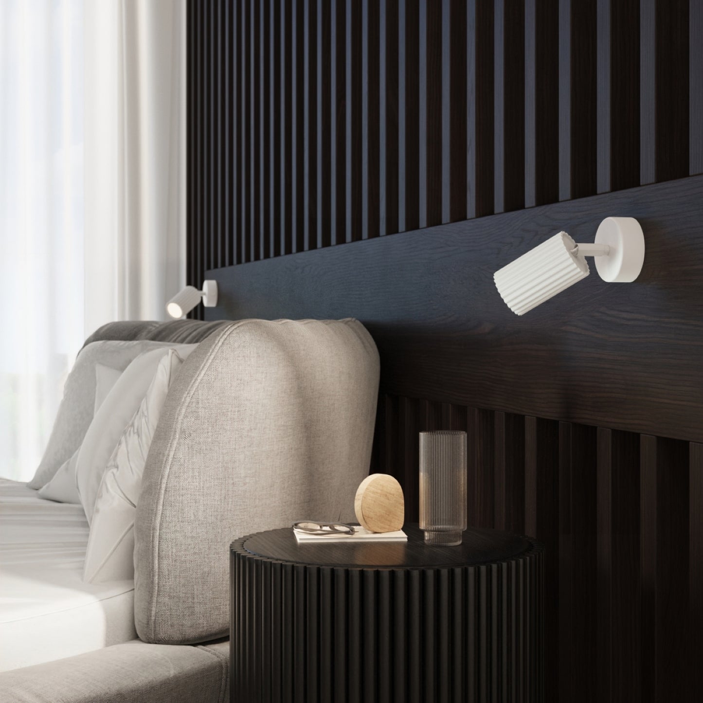 Black Ribbed Tube Wall Light technical view and dimensions reference