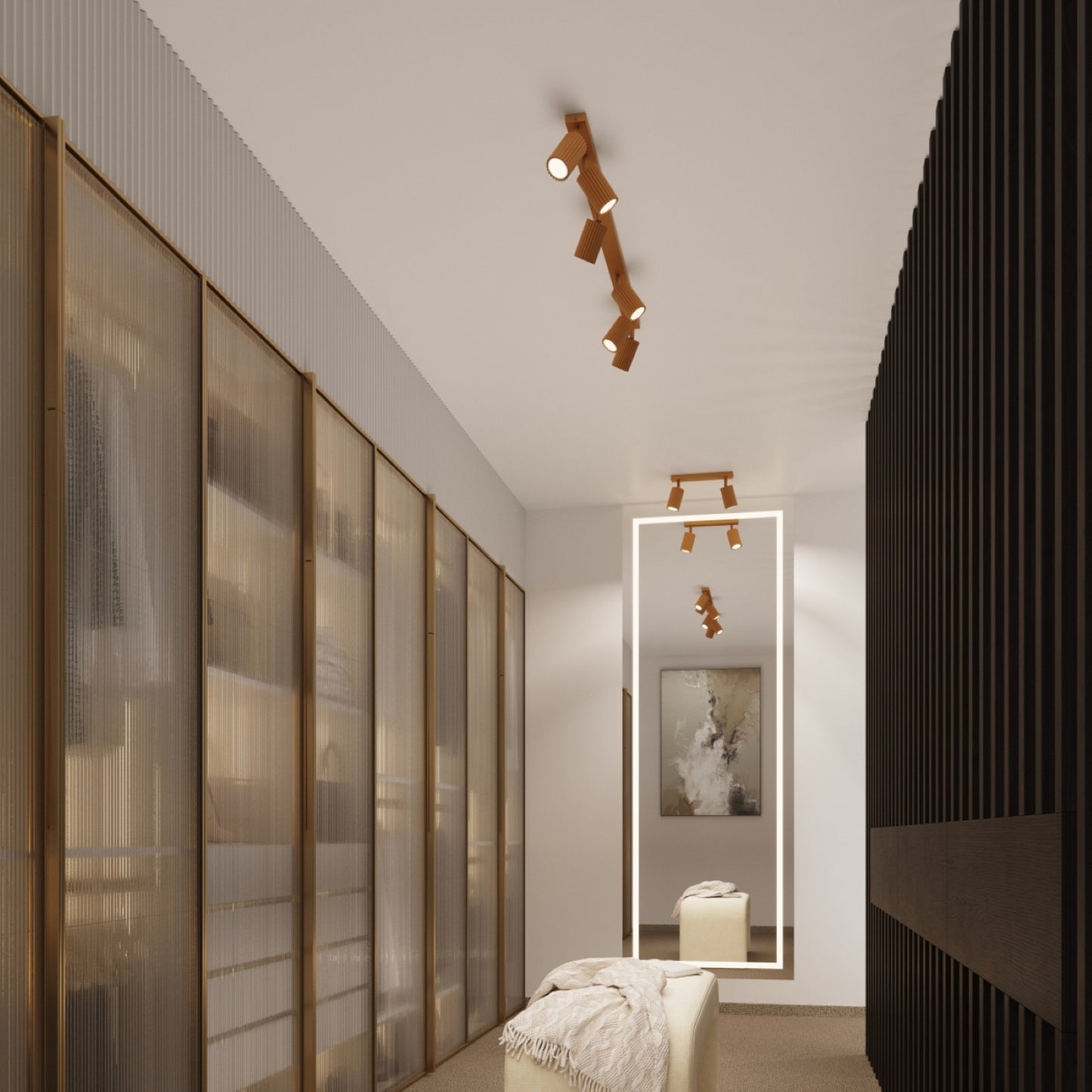 White Pillar Ribbed Cylinder Ceiling Light 60cm technical view and dimensions reference