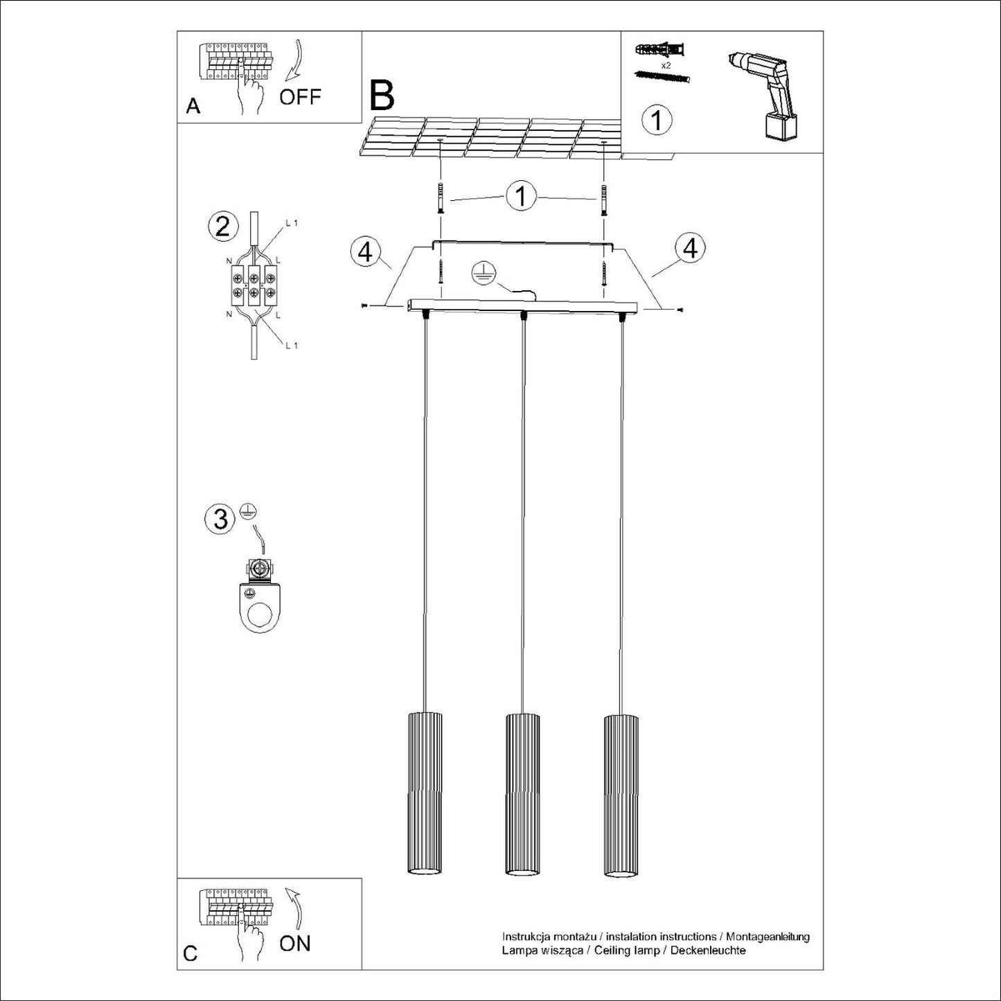 Red Ochre Triple Ribbed Pendant Bar technical view and dimensions reference