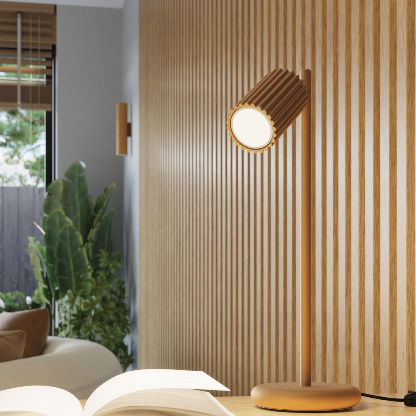 Red Ochre Twin Ribbed Wall Light Up Down technical view and dimensions reference