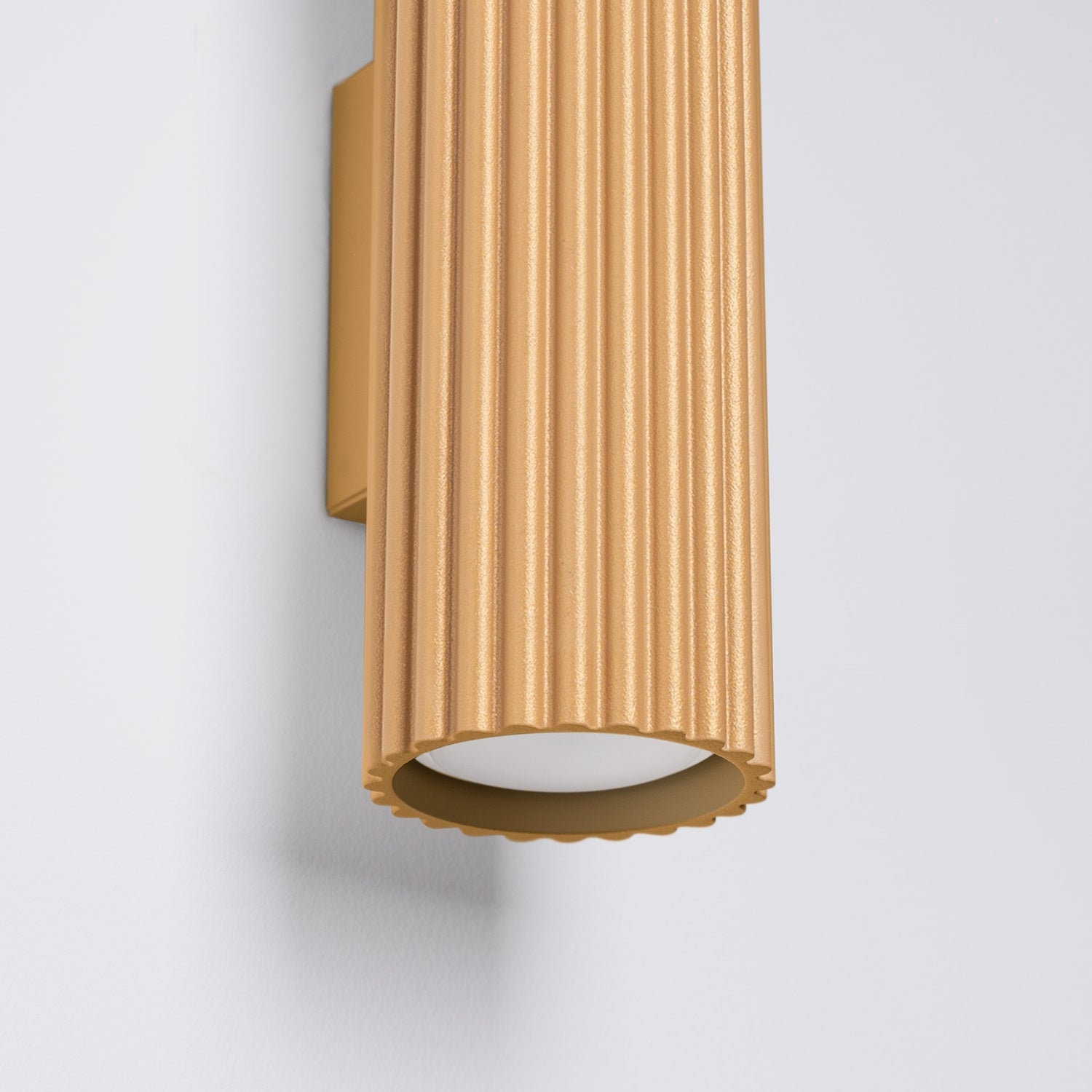 Red Ochre Twin Ribbed Wall Light Up Down close-up detail of texture and fitting