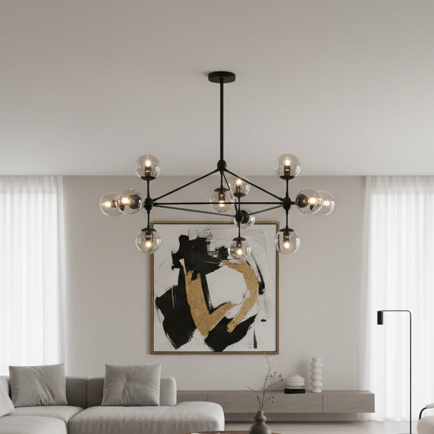 10 Amber Globe Molecule Chandelier product photograph showing design detail and finish