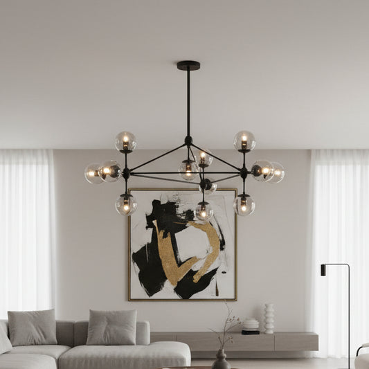 10 Amber Globe Molecule Chandelier product photograph showing design detail and finish