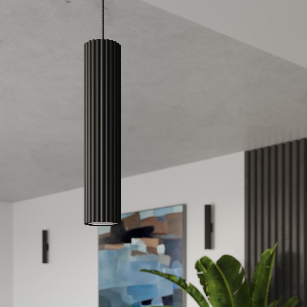 White Pillar Ribbed Cylinder Ceiling Light 60cm technical view and dimensions reference