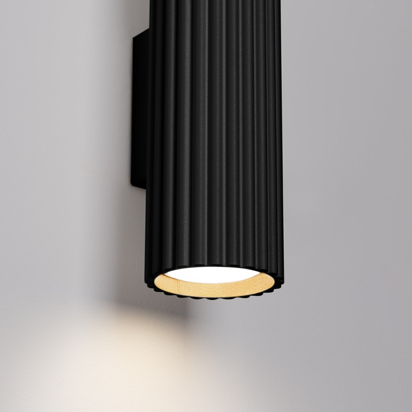 Red Ochre Twin Ribbed Wall Light Up Down close-up detail of texture and fitting