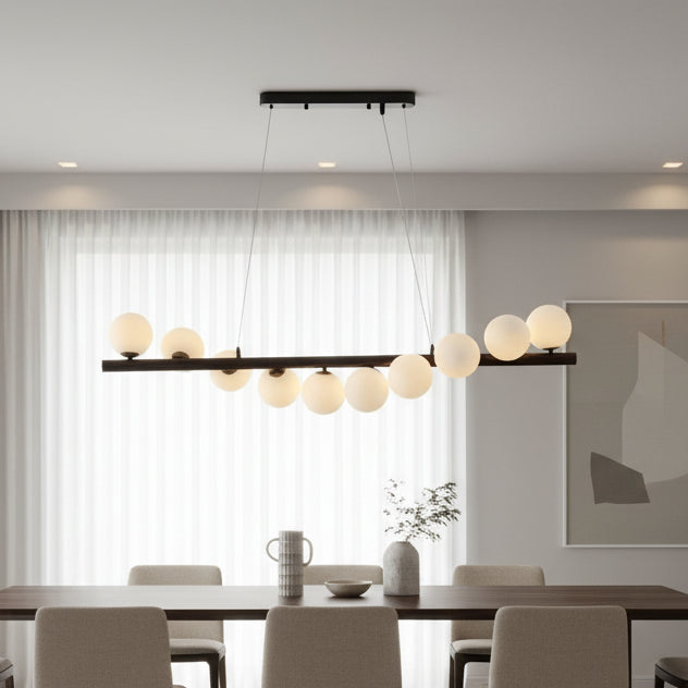 10 Opal Globe Linear Bar Chandelier product photograph showing design detail and finish