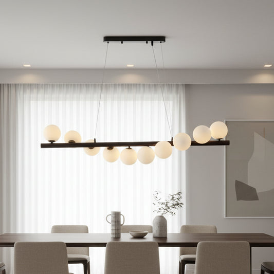 10 Opal Globe Linear Bar Chandelier product photograph showing design detail and finish