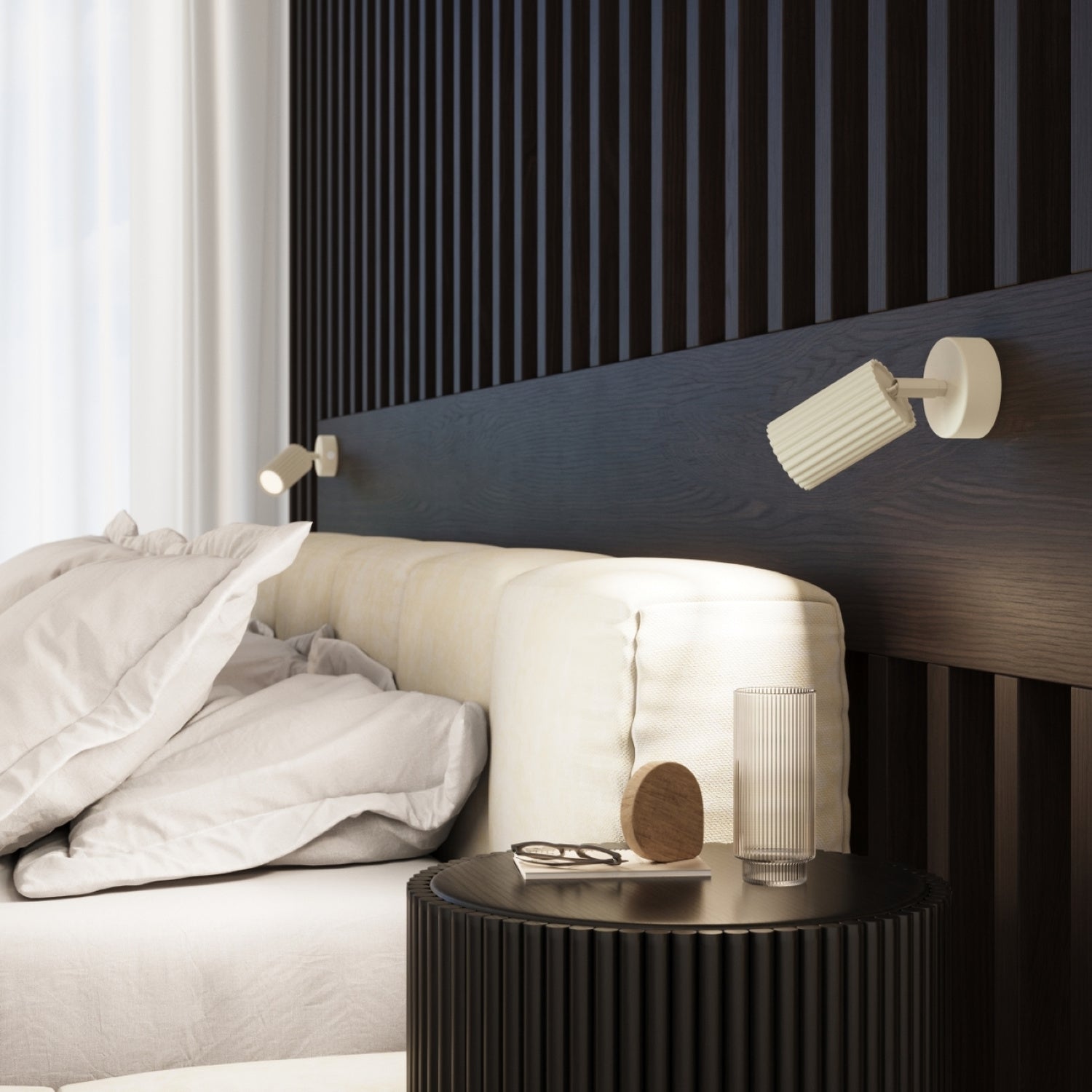 Beige Twin Ribbed Surface Spotlight technical view and dimensions reference