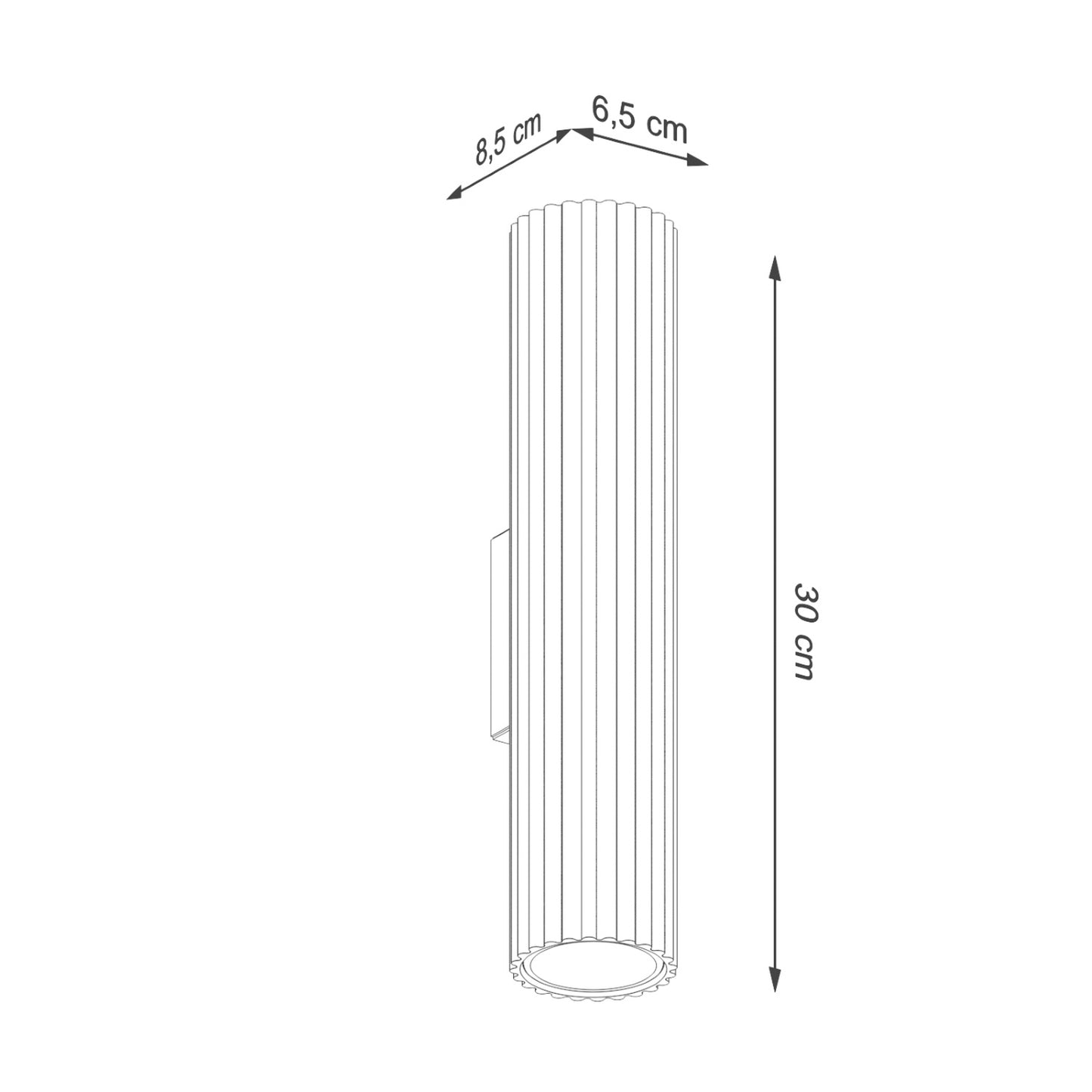 Red Ochre Twin Ribbed Wall Light Up Down technical view and dimensions reference