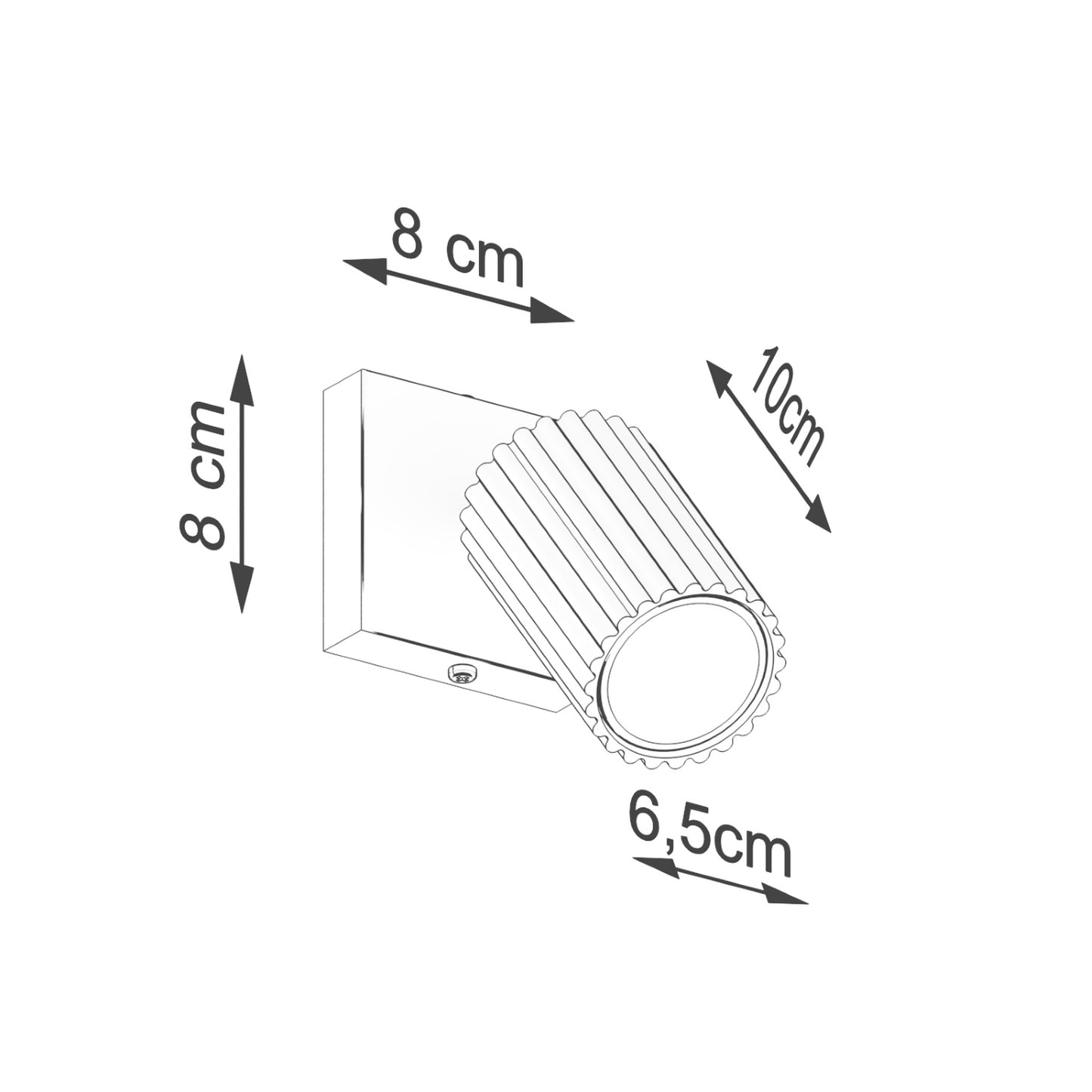 Black Ribbed Tube Wall Light technical view and dimensions reference