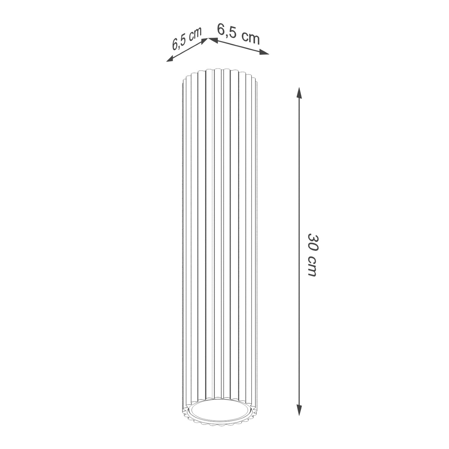 Black Tall Ribbed Cylinder Ceiling Spotlight technical view and dimensions reference