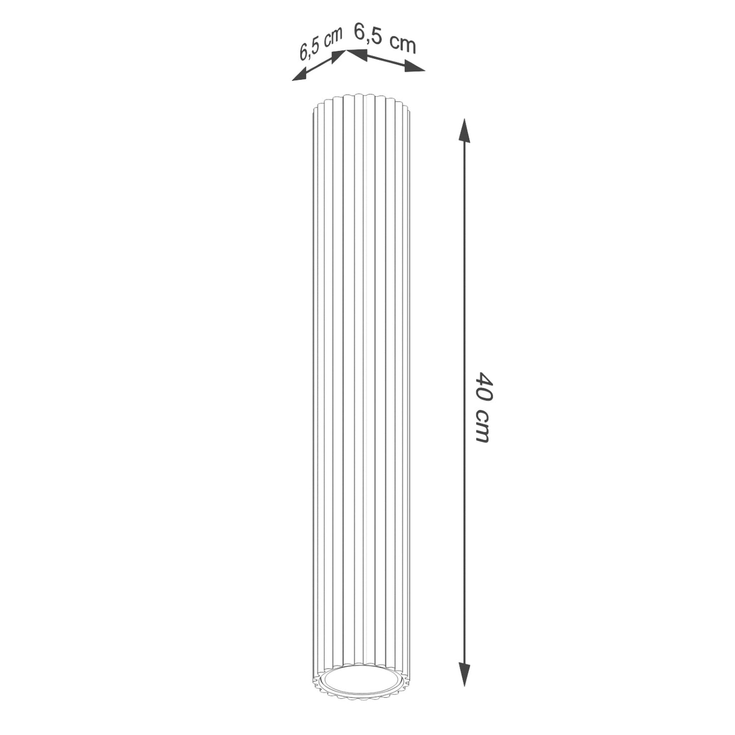 Taupe Extra Tall Ribbed Cylinder Ceiling Light technical view and dimensions reference