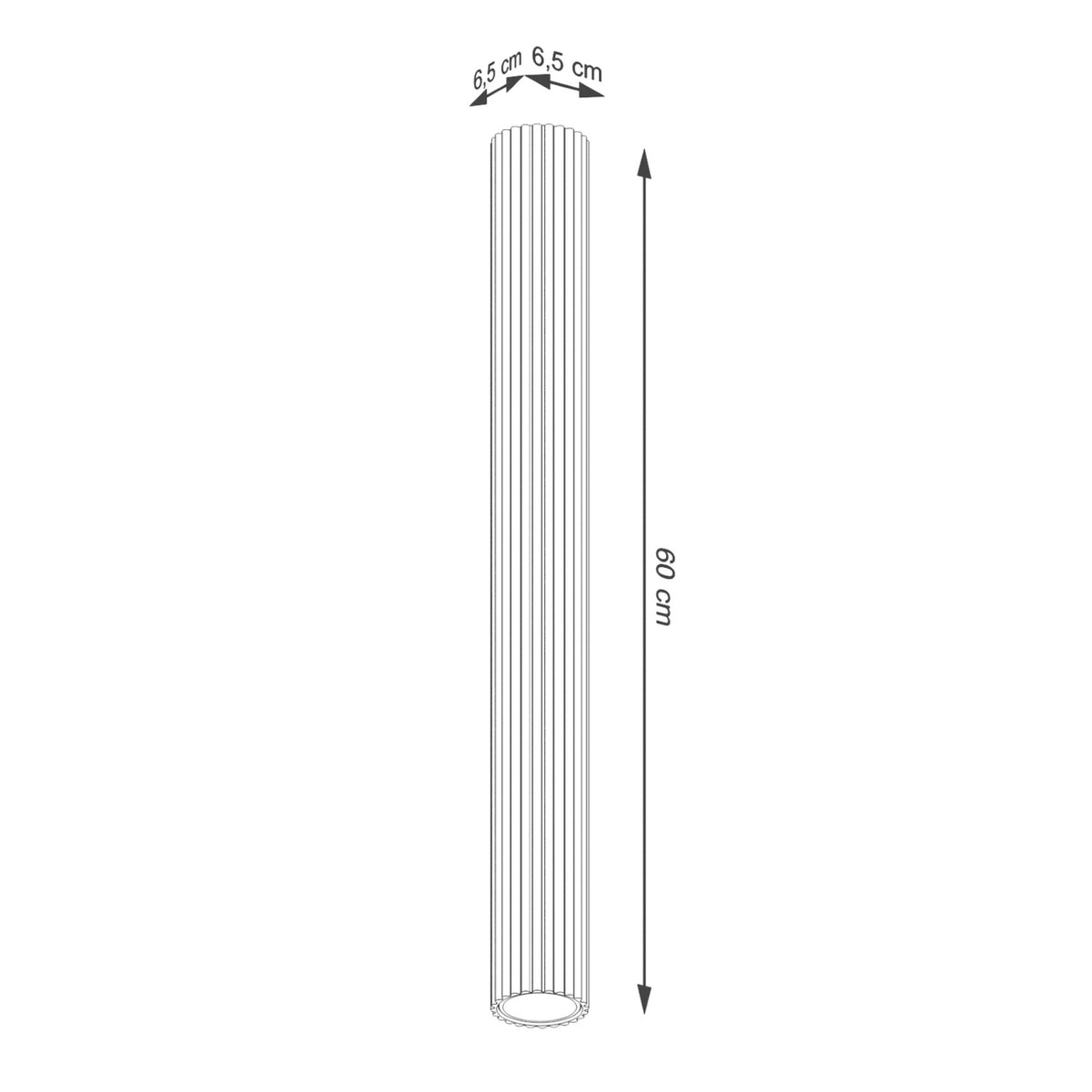 White Pillar Ribbed Cylinder Ceiling Light 60cm technical view and dimensions reference