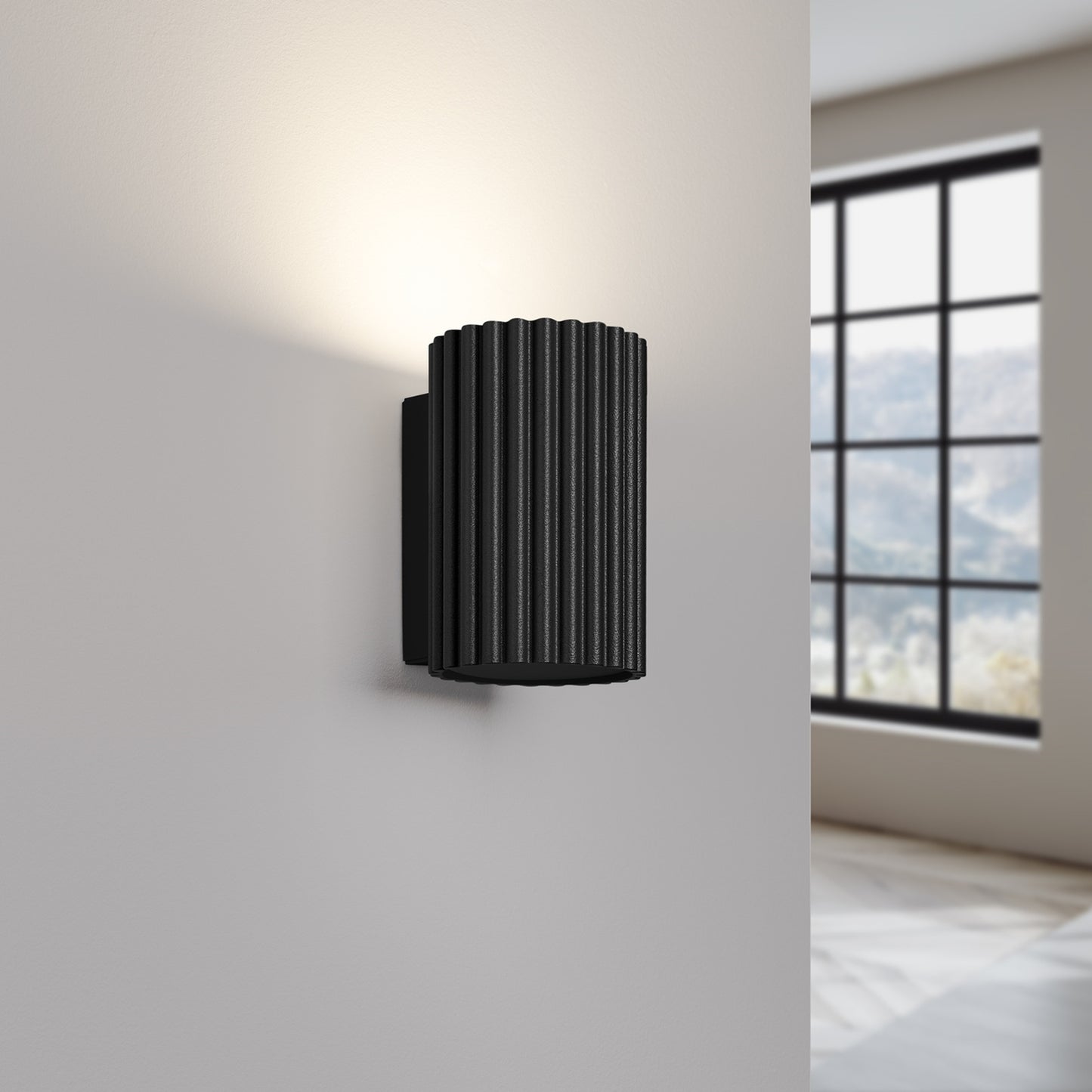 Gold Mini Ribbed Cylinder Wall Light close-up detail of texture and fitting