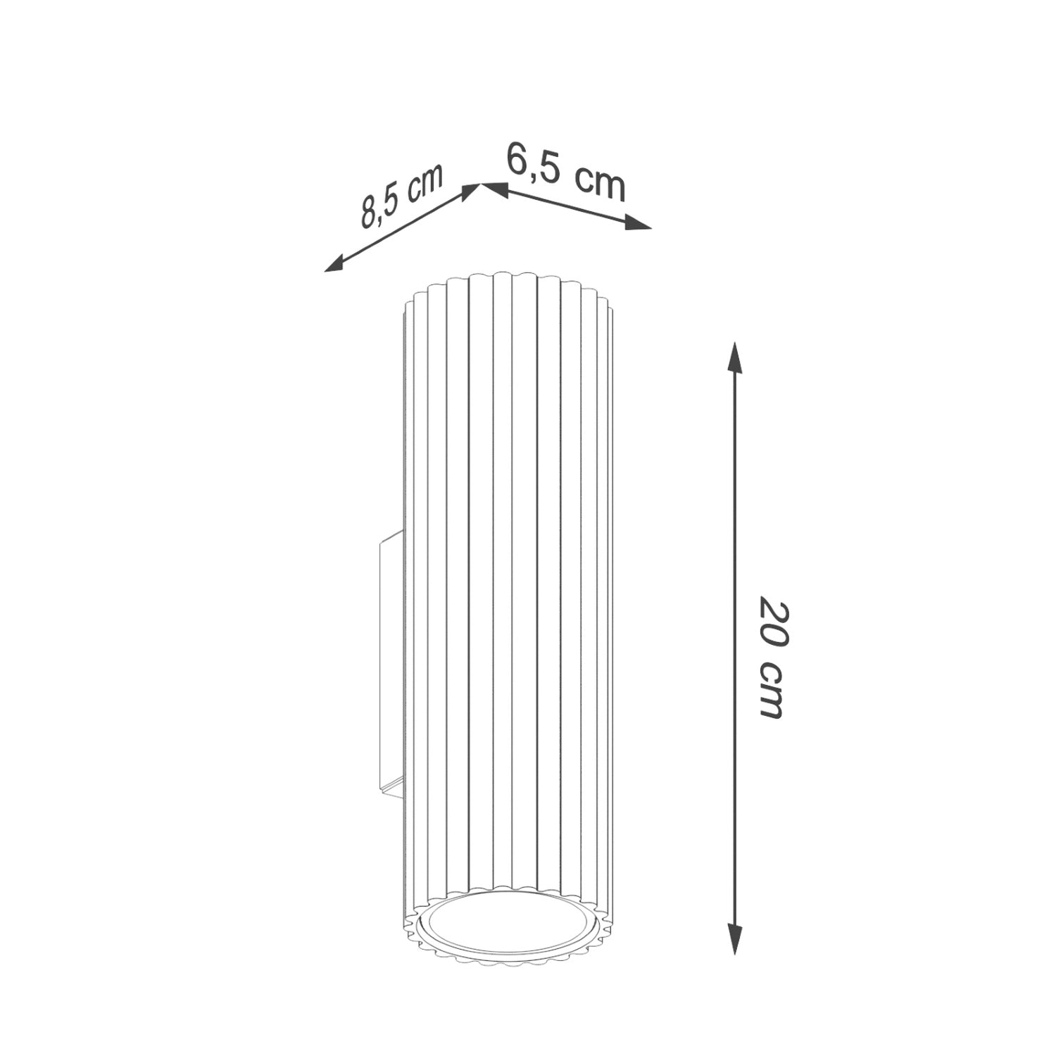 Olive Green Ribbed Up Down Wall Light technical view and dimensions reference