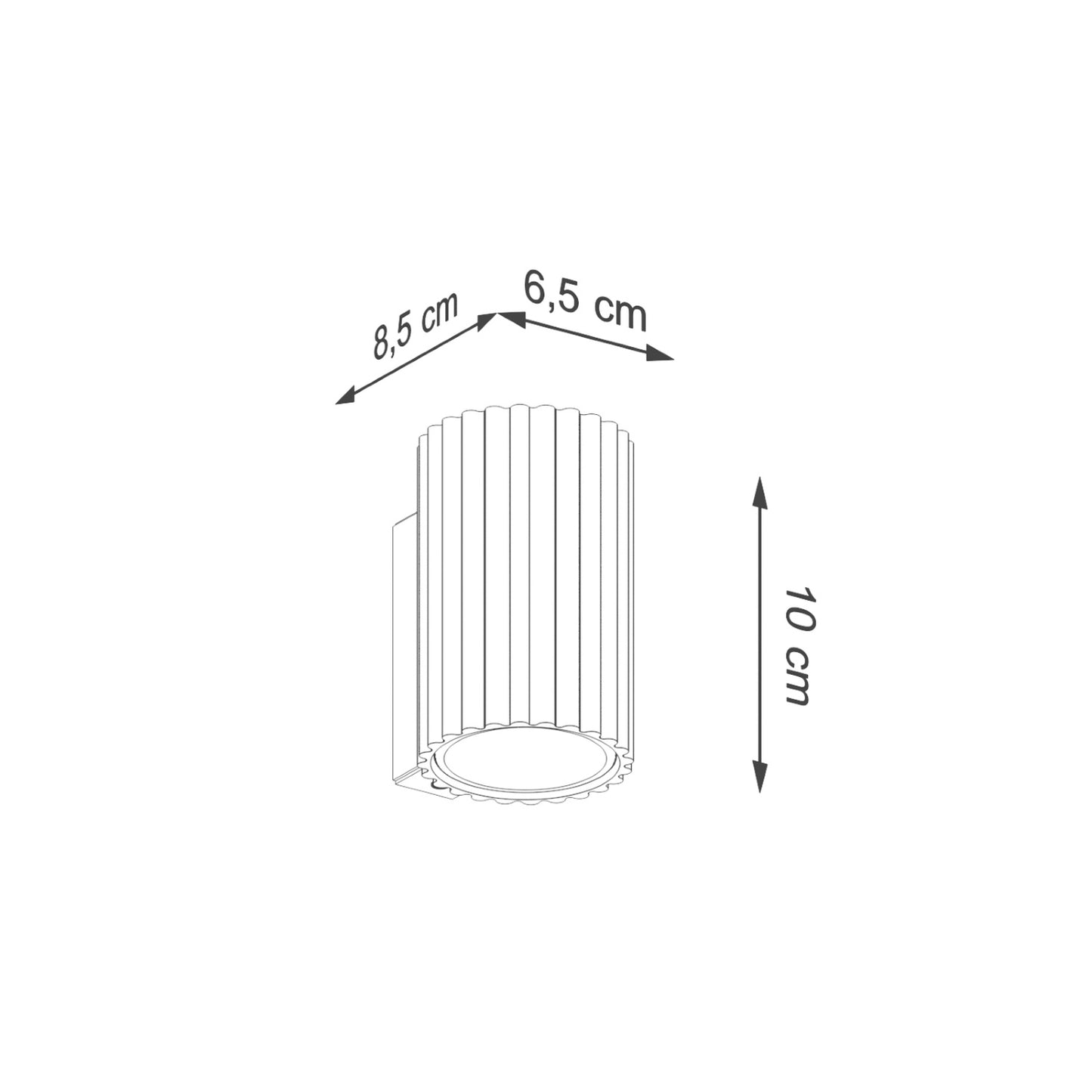 Gold Mini Ribbed Cylinder Wall Light technical view and dimensions reference