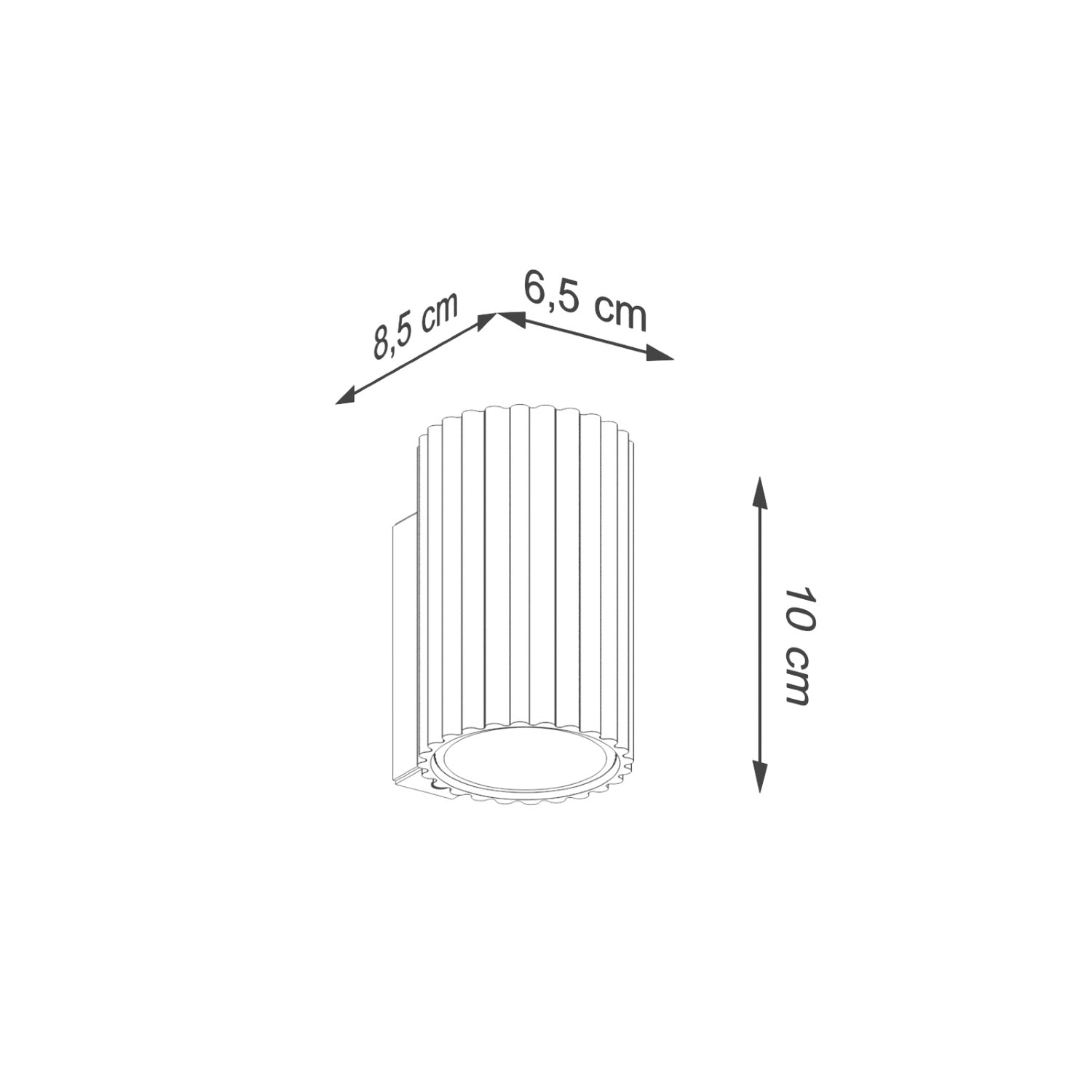 Gold Mini Ribbed Cylinder Wall Light technical view and dimensions reference