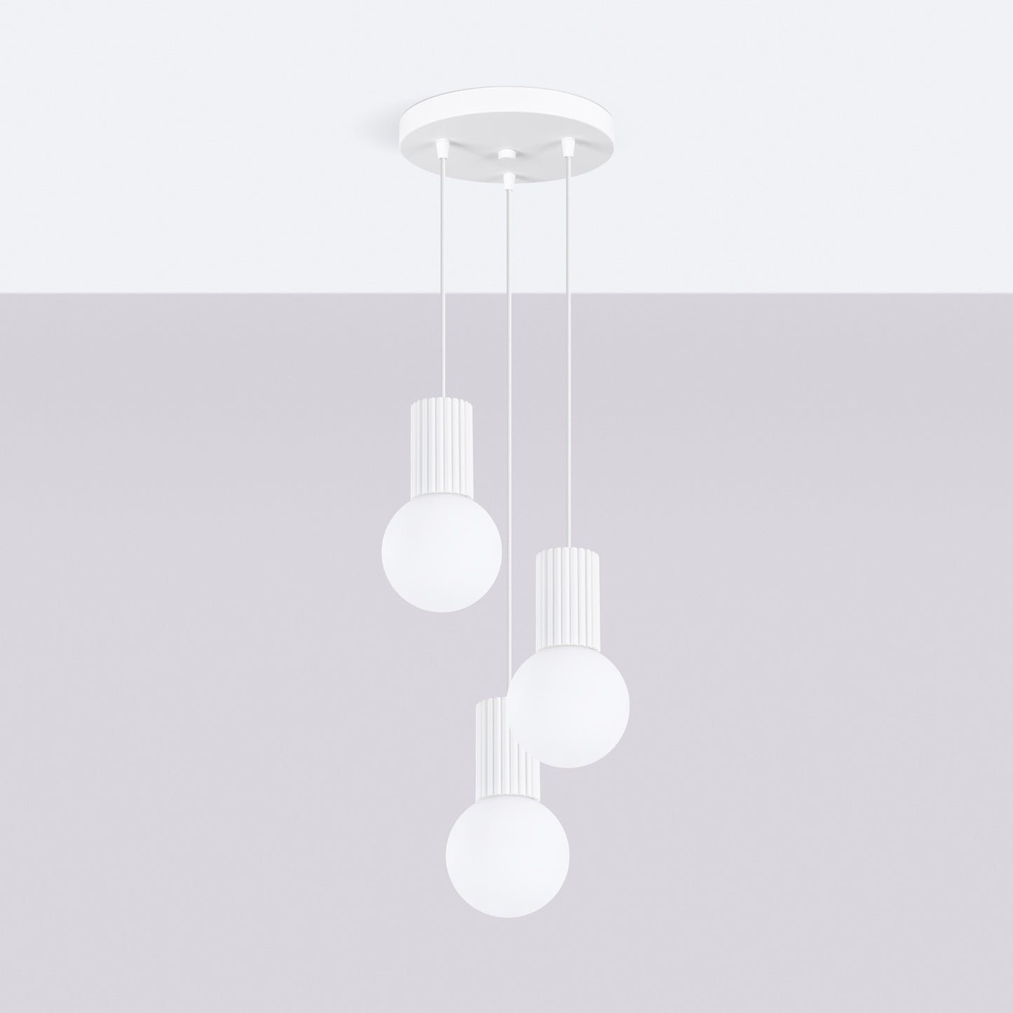 Peach Triple Glass Globe Pendant Cluster technical view and dimensions reference