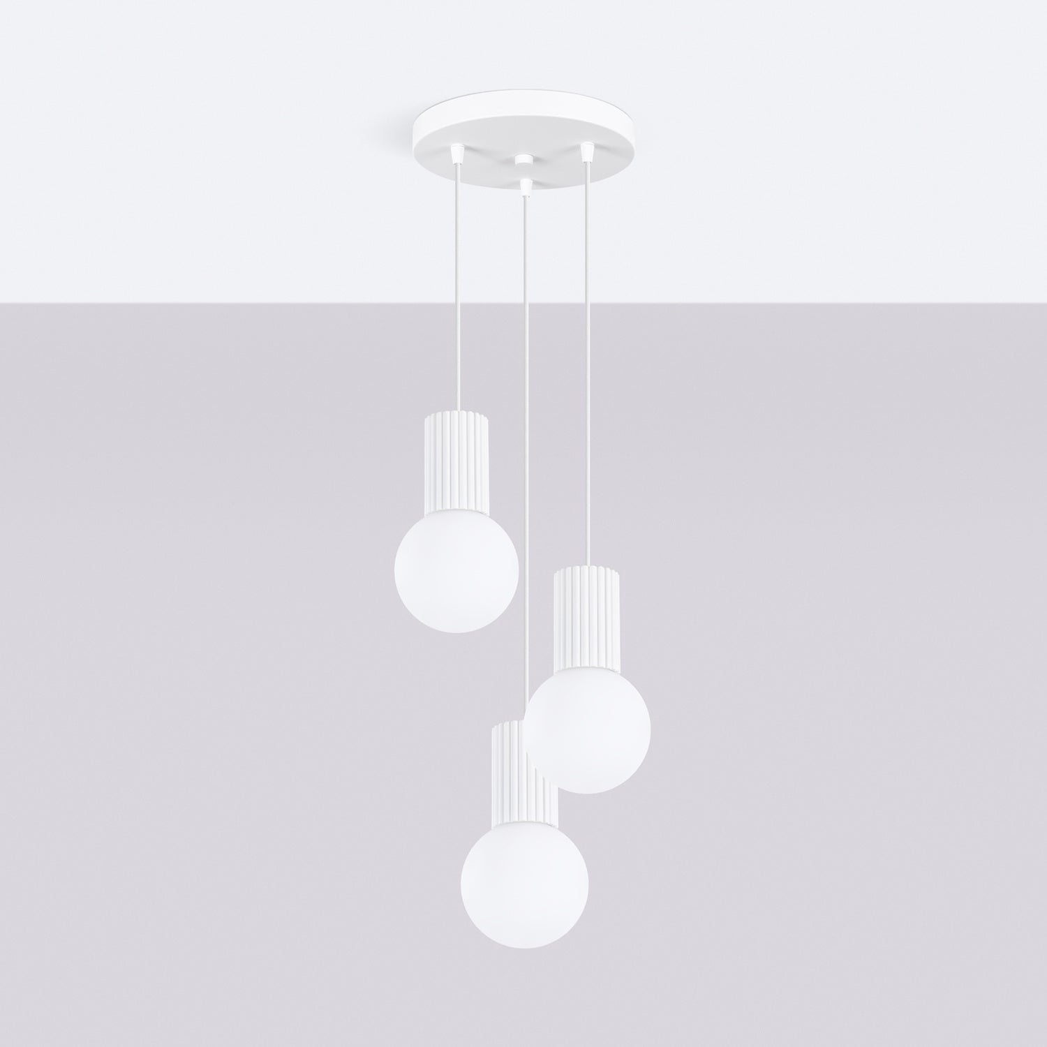 Peach Triple Glass Globe Pendant Cluster technical view and dimensions reference