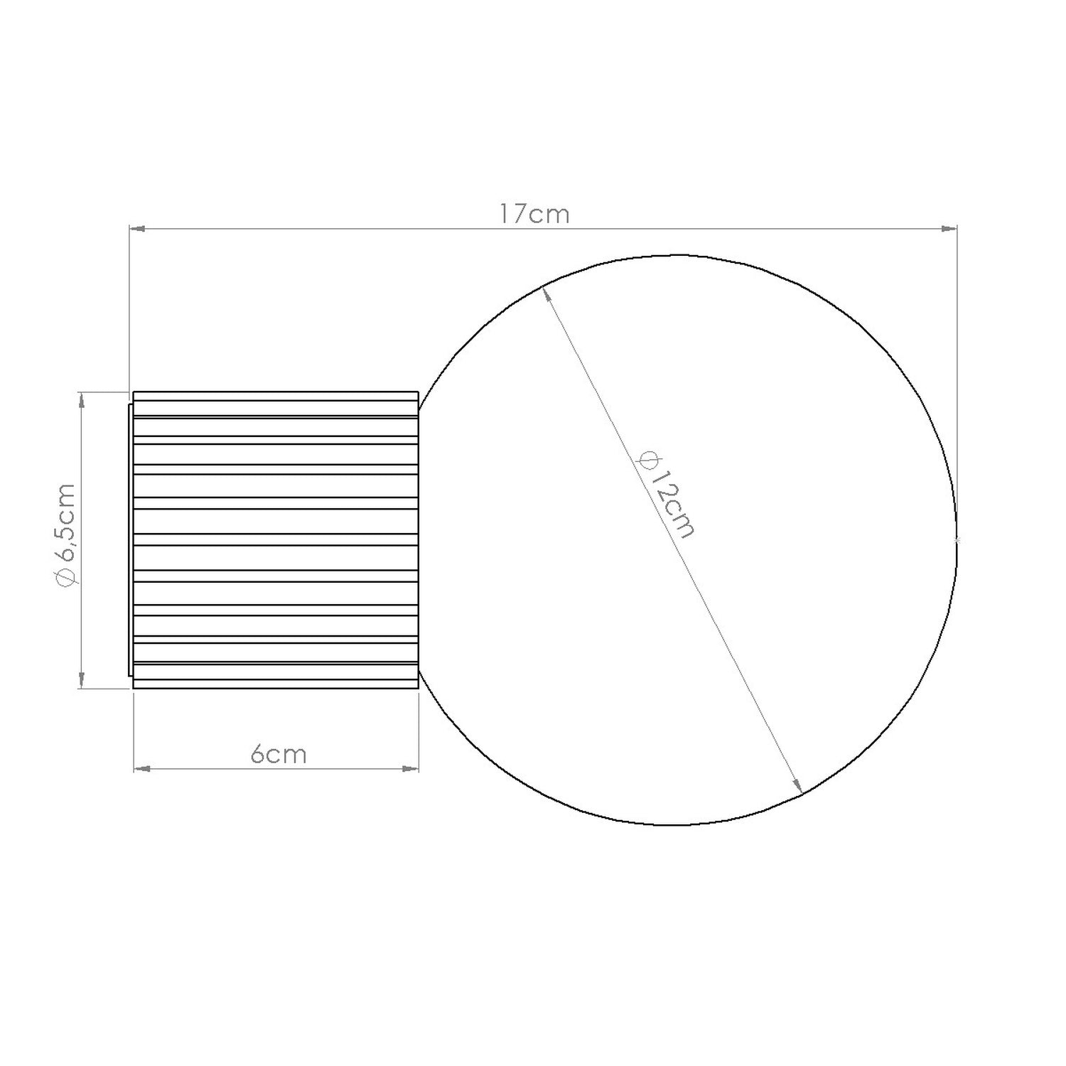 Mocha Opal Glass Globe Wall Light IP44 technical view and dimensions reference
