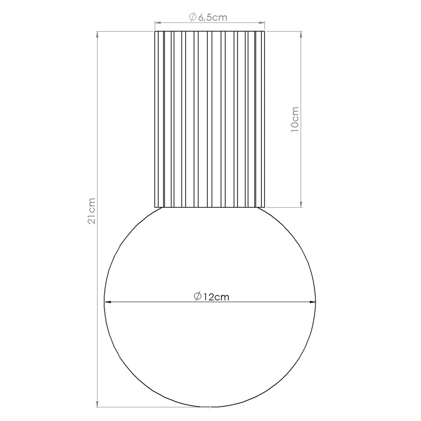 Ultramarine Opal Glass Globe Ceiling Light IP44 technical view and dimensions reference