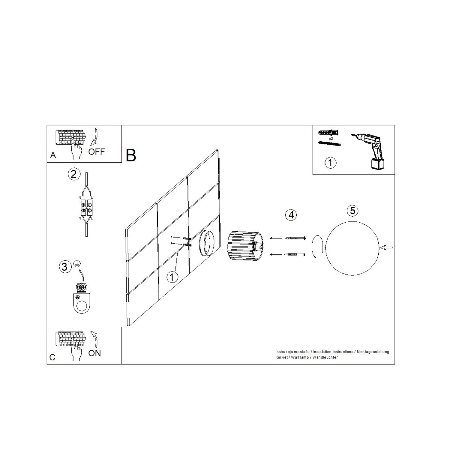 Mocha Opal Glass Globe Wall Light IP44 technical view and dimensions reference