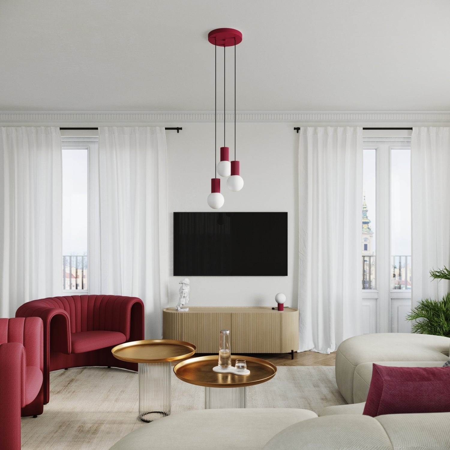 Burgundy Opal Glass Globe Pendant Light technical view and dimensions reference