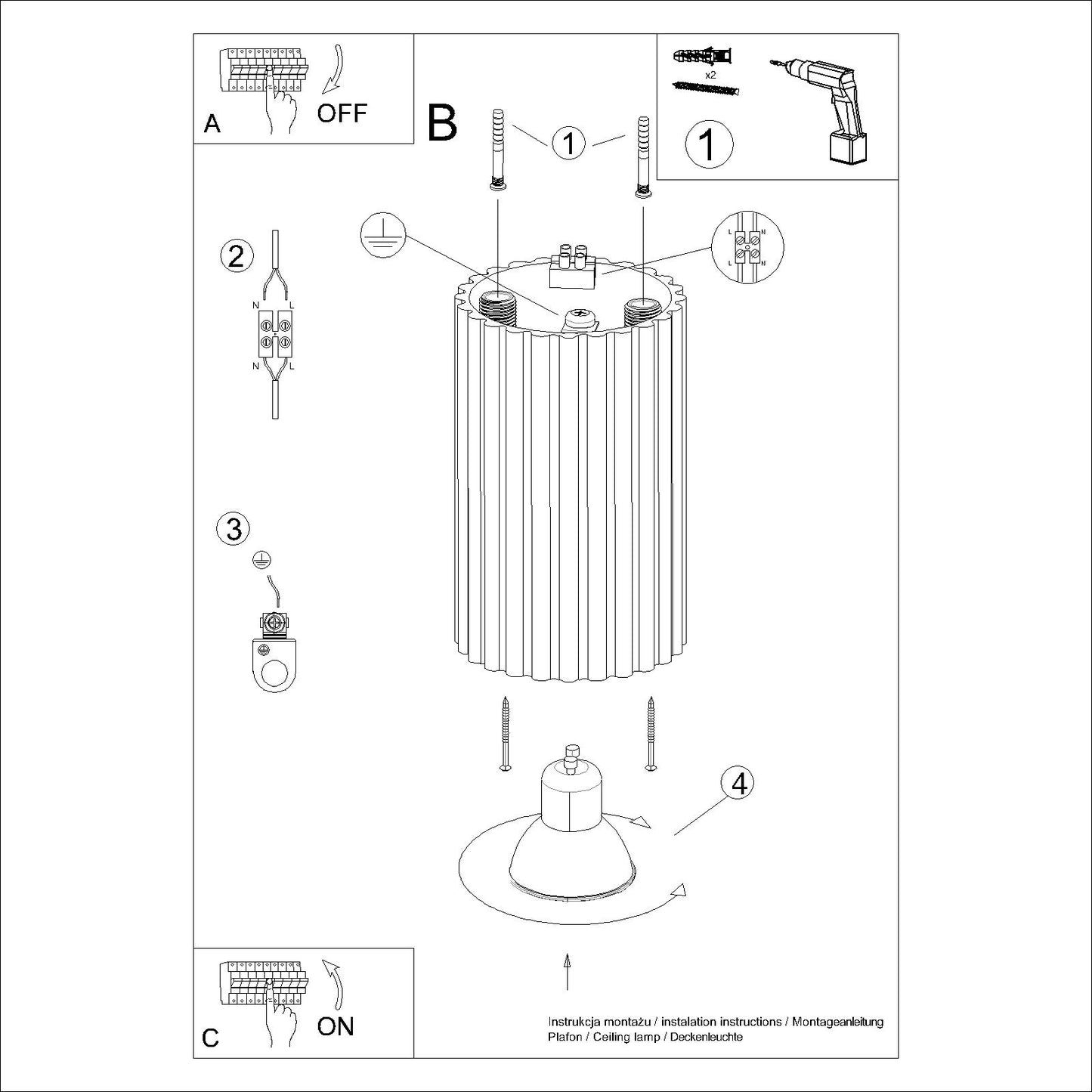 Taupe Ribbed Surface Spotlight technical view and dimensions reference
