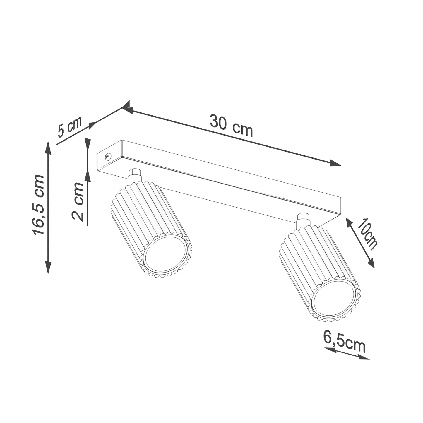 Beige Twin Ribbed Surface Spotlight technical view and dimensions reference