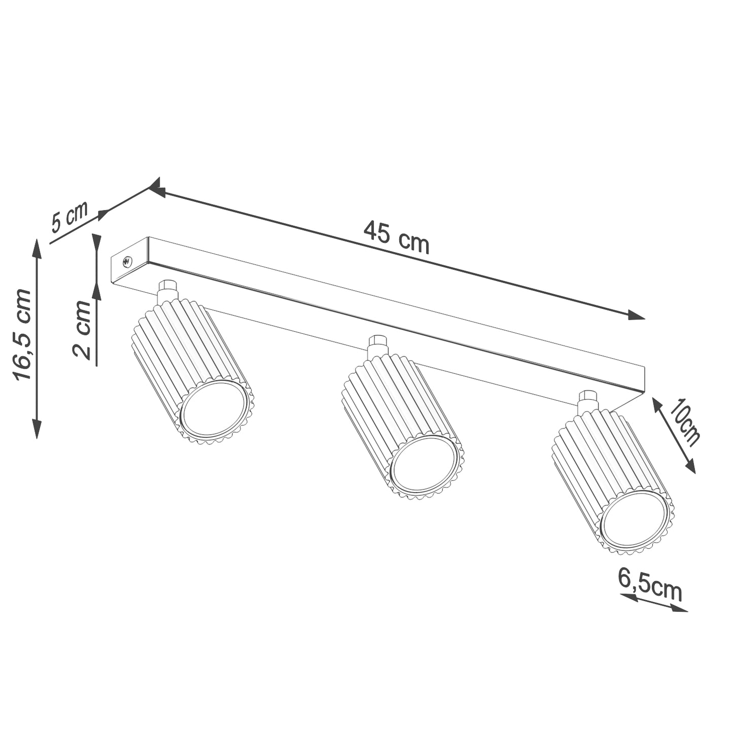 Gold Triple Ribbed Spotlight Bar technical view and dimensions reference