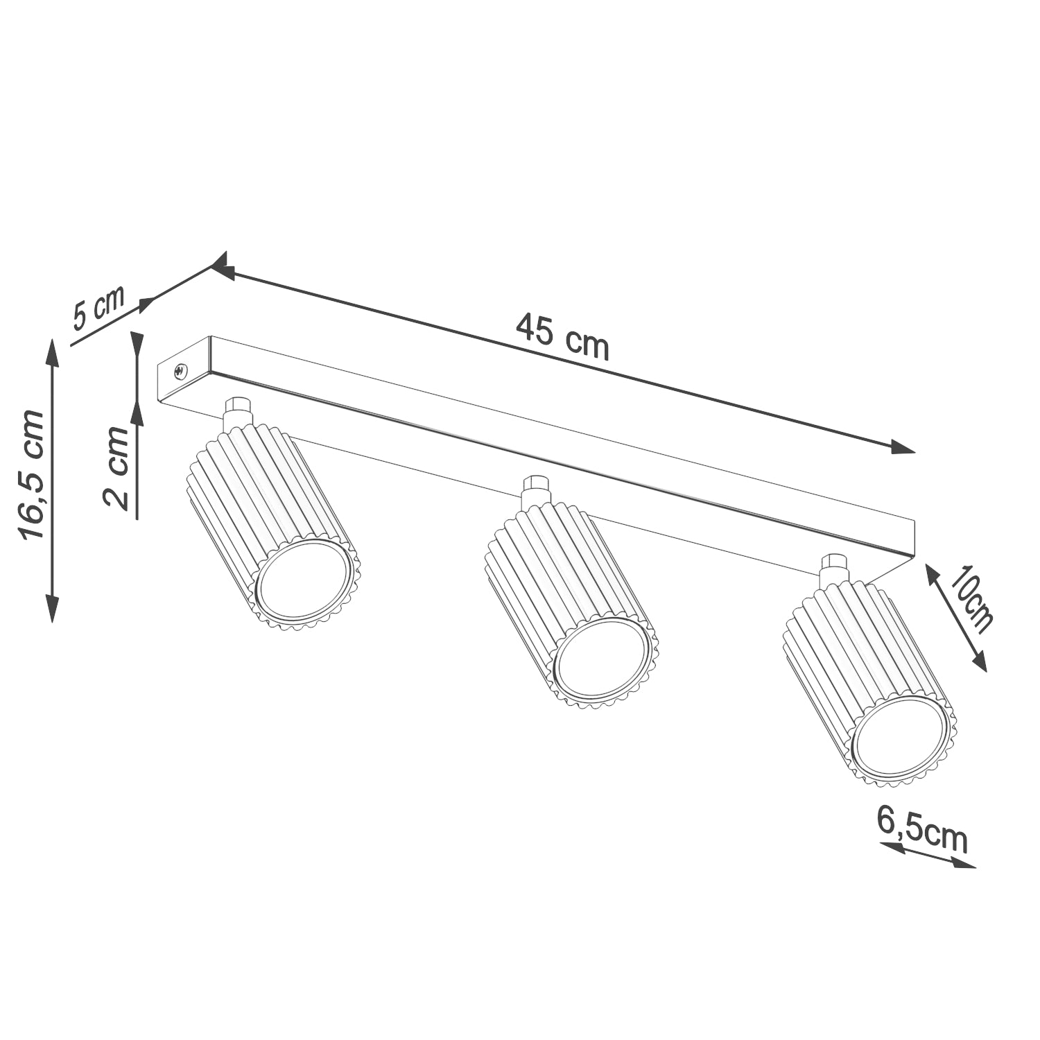 Gold Triple Ribbed Spotlight Bar technical view and dimensions reference