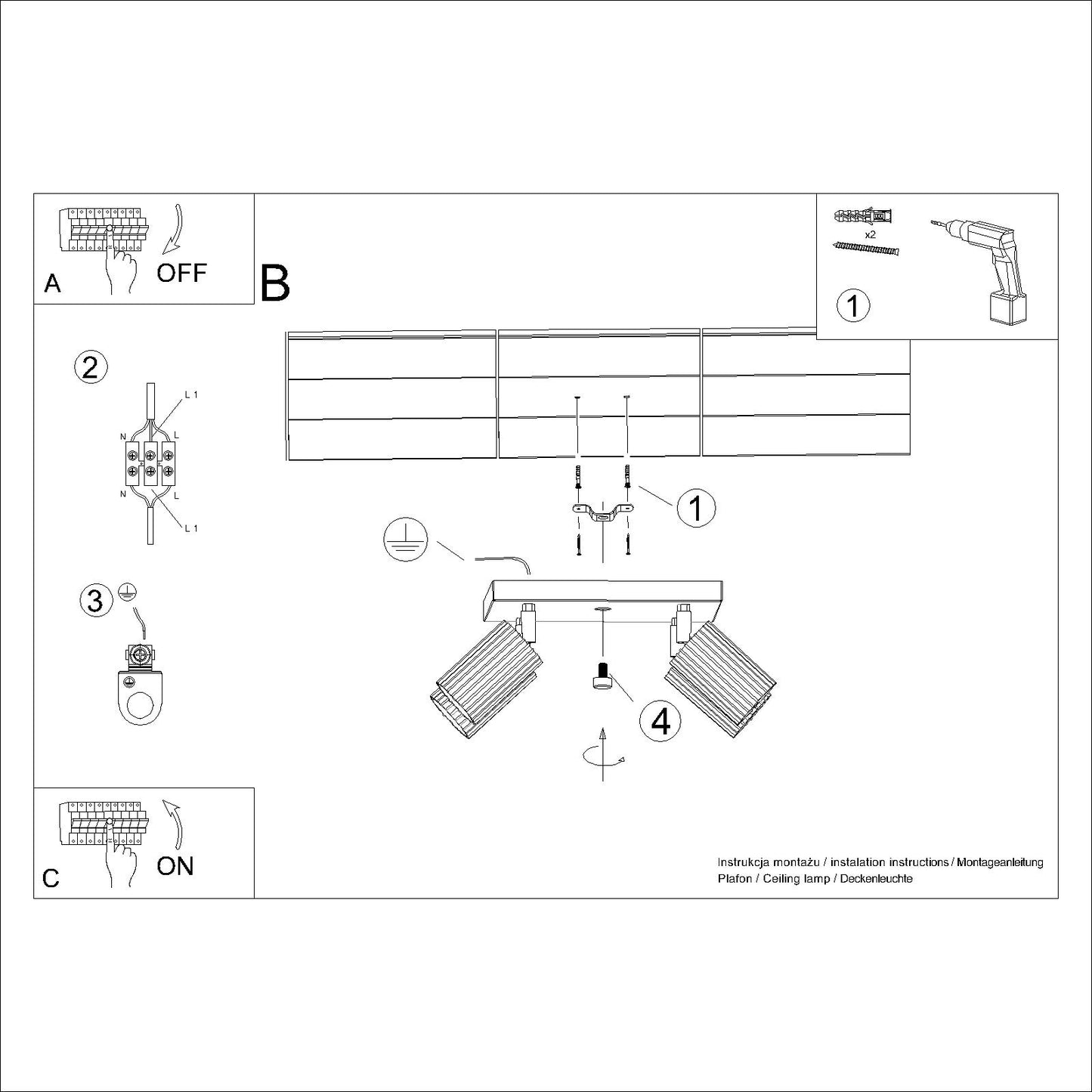Red Ochre Quad Ribbed Spotlight Cluster technical view and dimensions reference