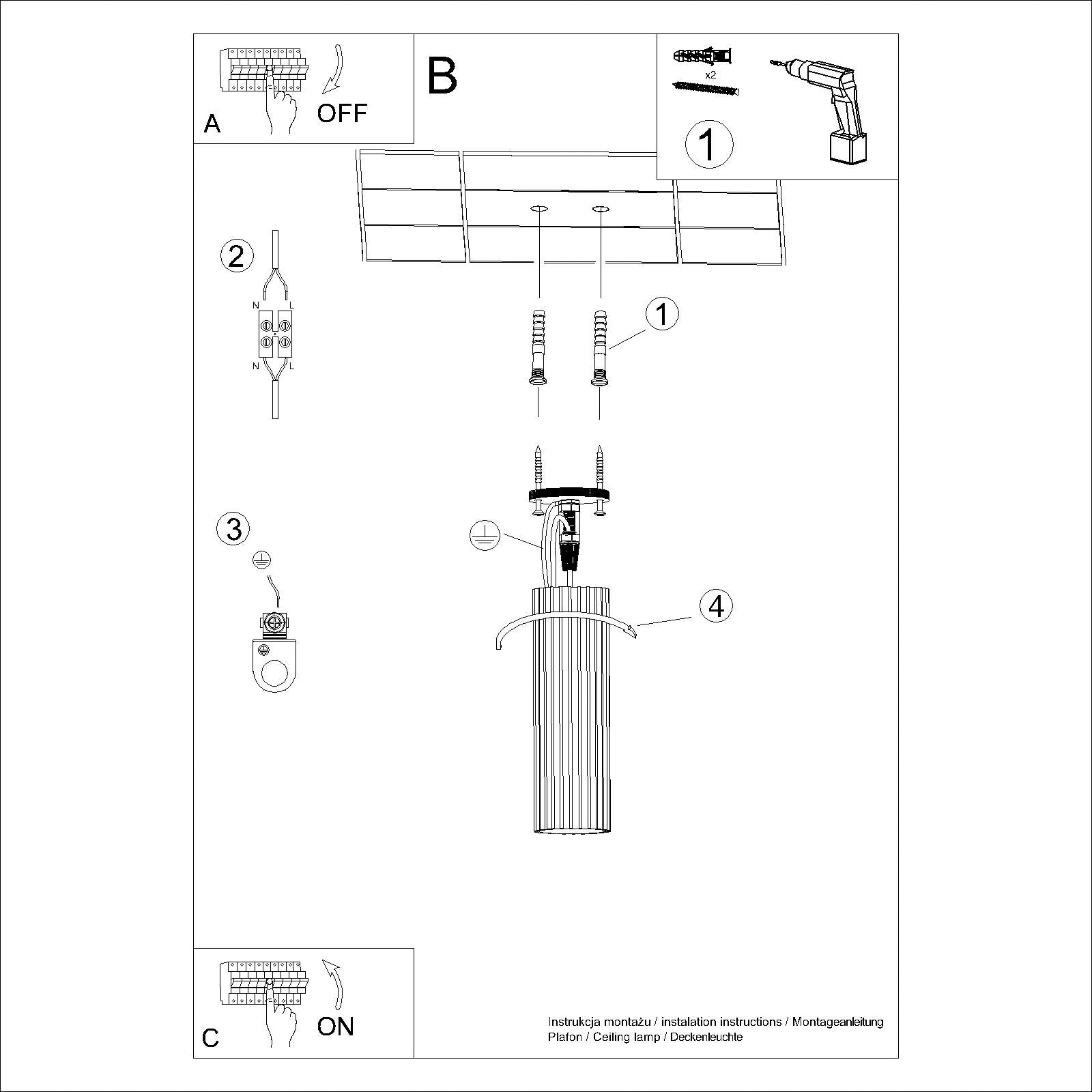 White Ribbed Tube Ceiling Spotlight 20cm technical view and dimensions reference