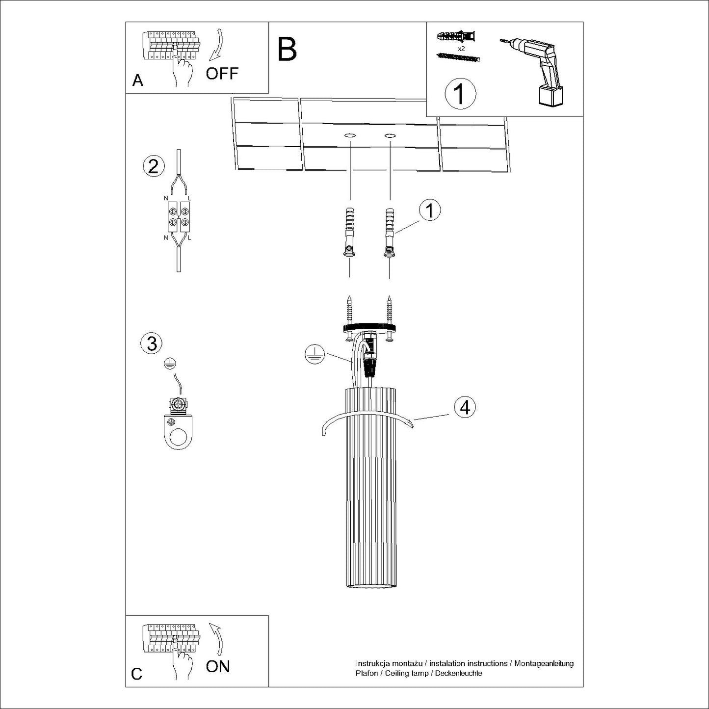 Taupe Extra Tall Ribbed Cylinder Ceiling Light technical view and dimensions reference