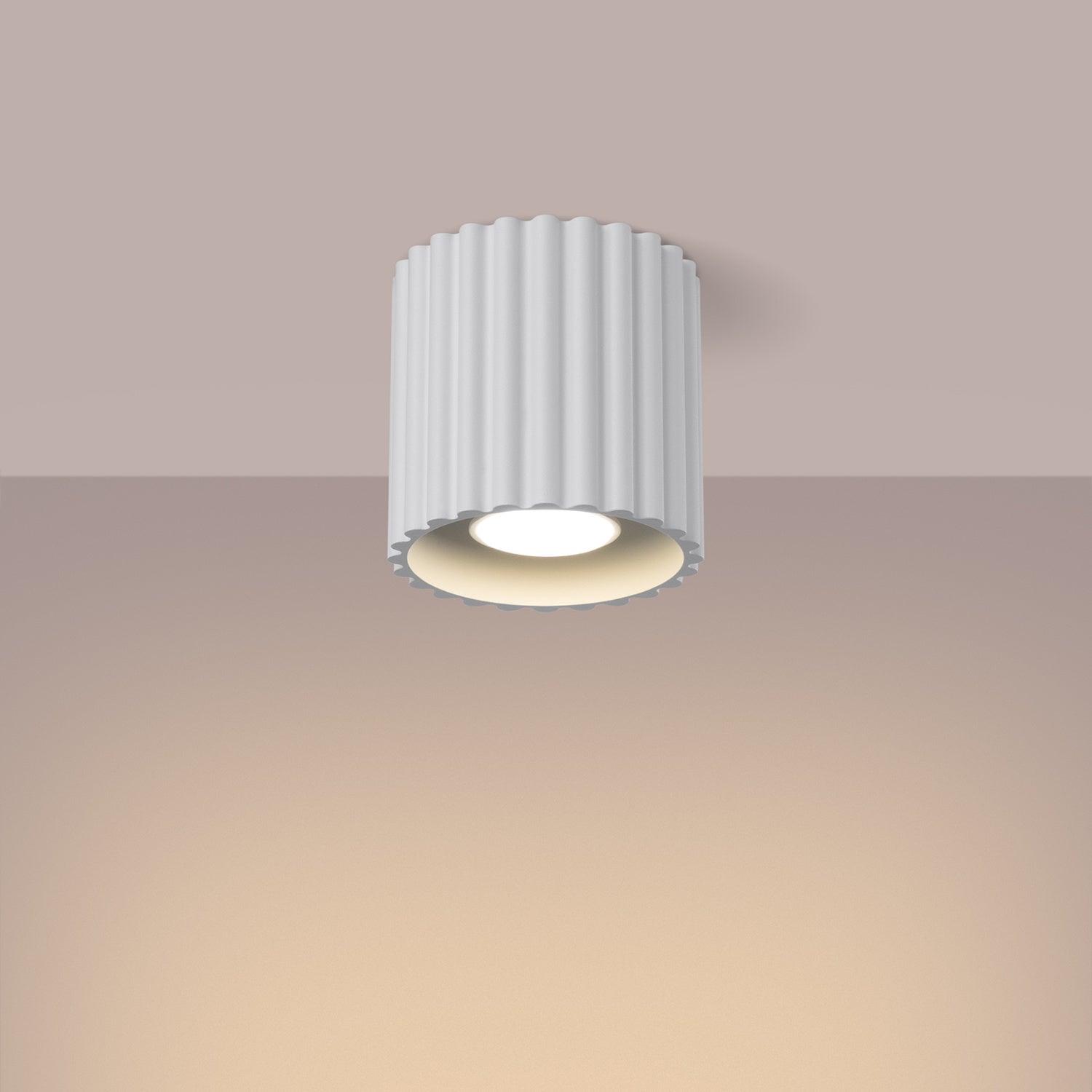 White Square Cube Surface Spotlight switched on in modern UK home interior, warm LED glow