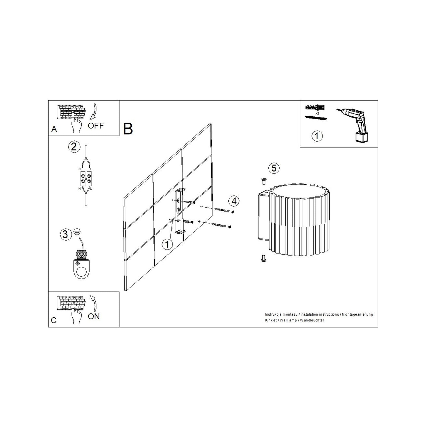 Olive Green Square Up Down Wall Light technical view and dimensions reference